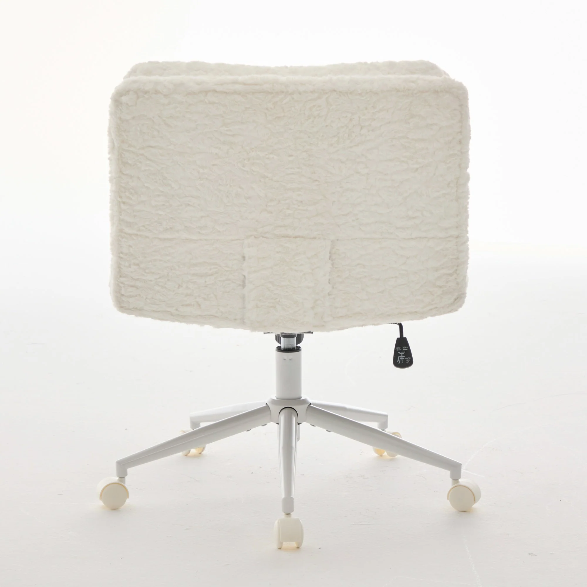 Wider Seat Office Chair with Artificial Rabbit Hair and Swivel Metal Base, Cream - Image 7
