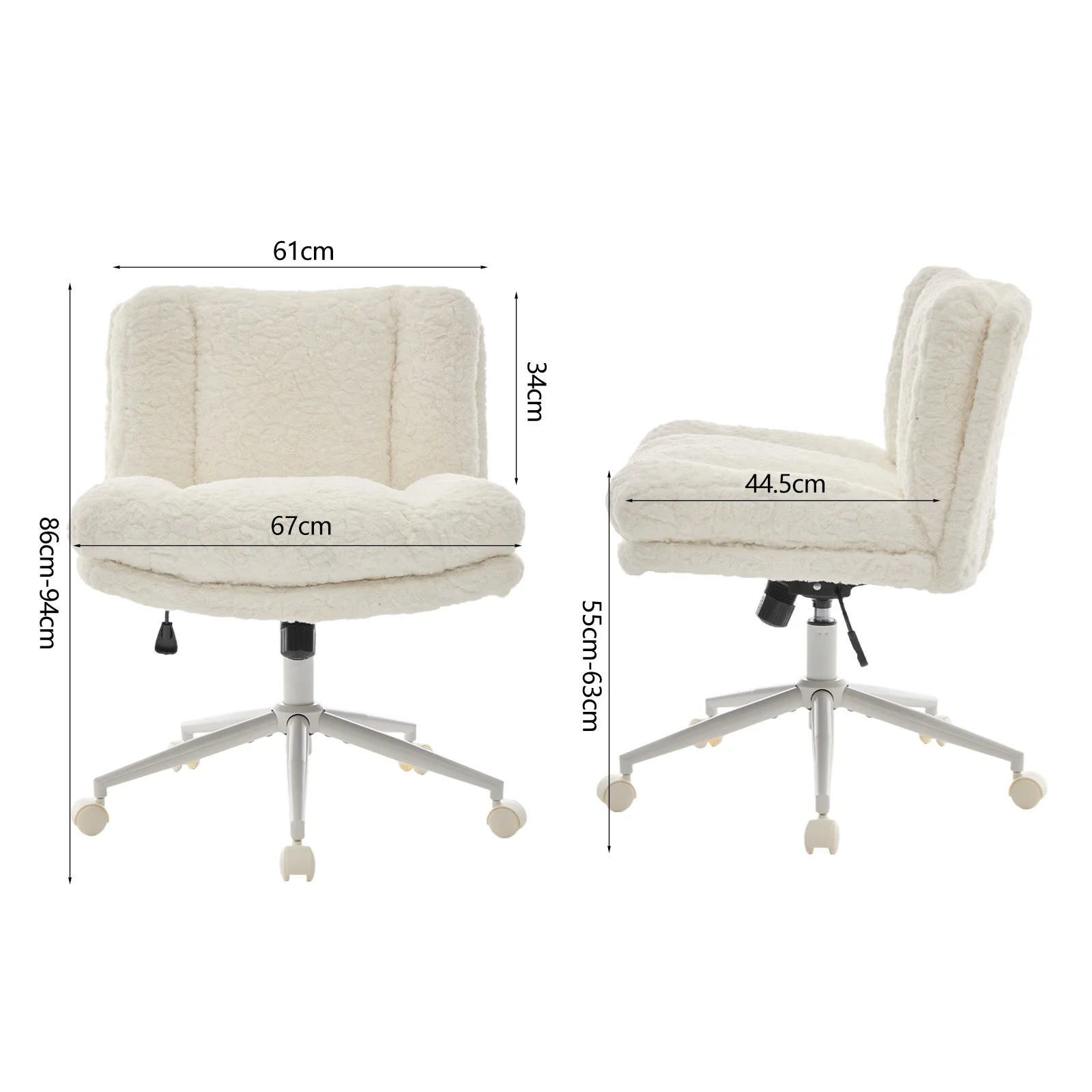 Wider Seat Office Chair with Artificial Rabbit Hair and Swivel Metal Base, Cream - Image 8