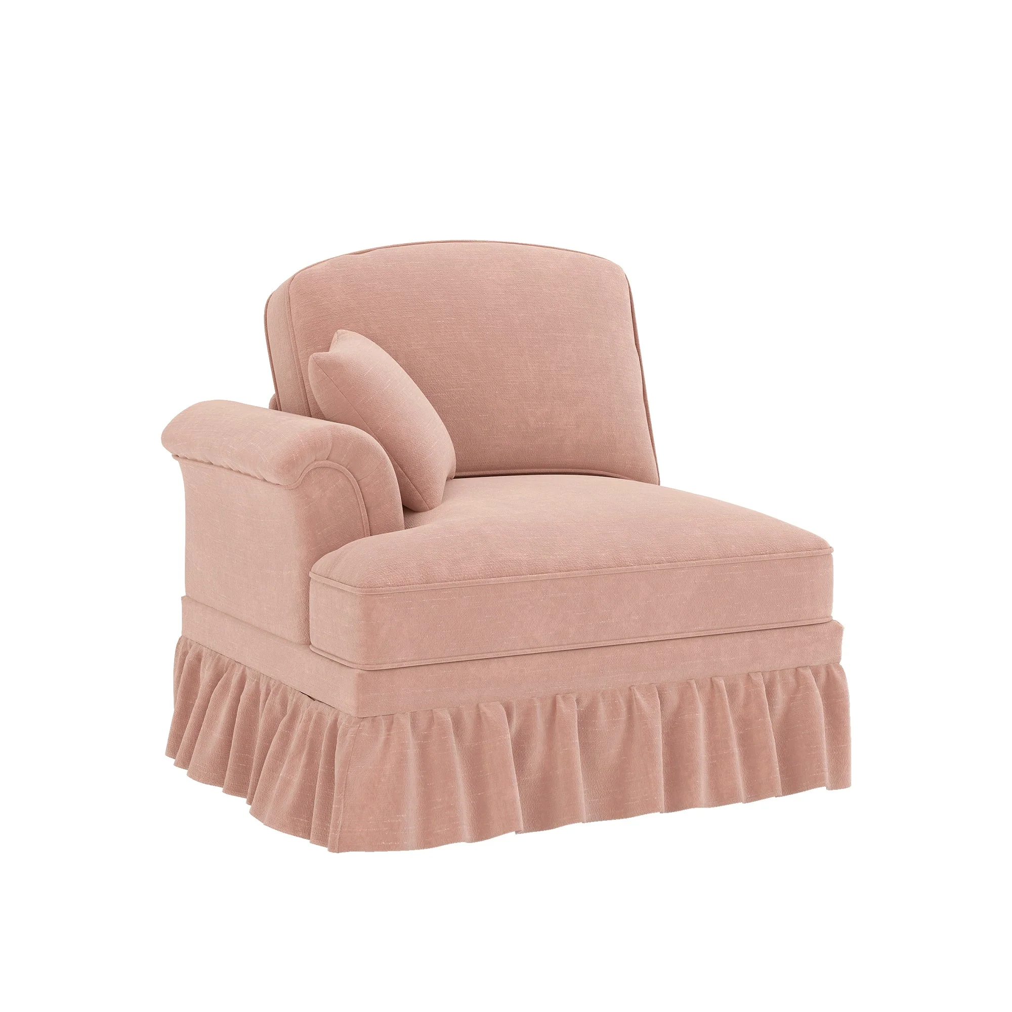Windsor Sofa with Removable Ruffle Skirt and Cushion, Pink Chenille - Image 4