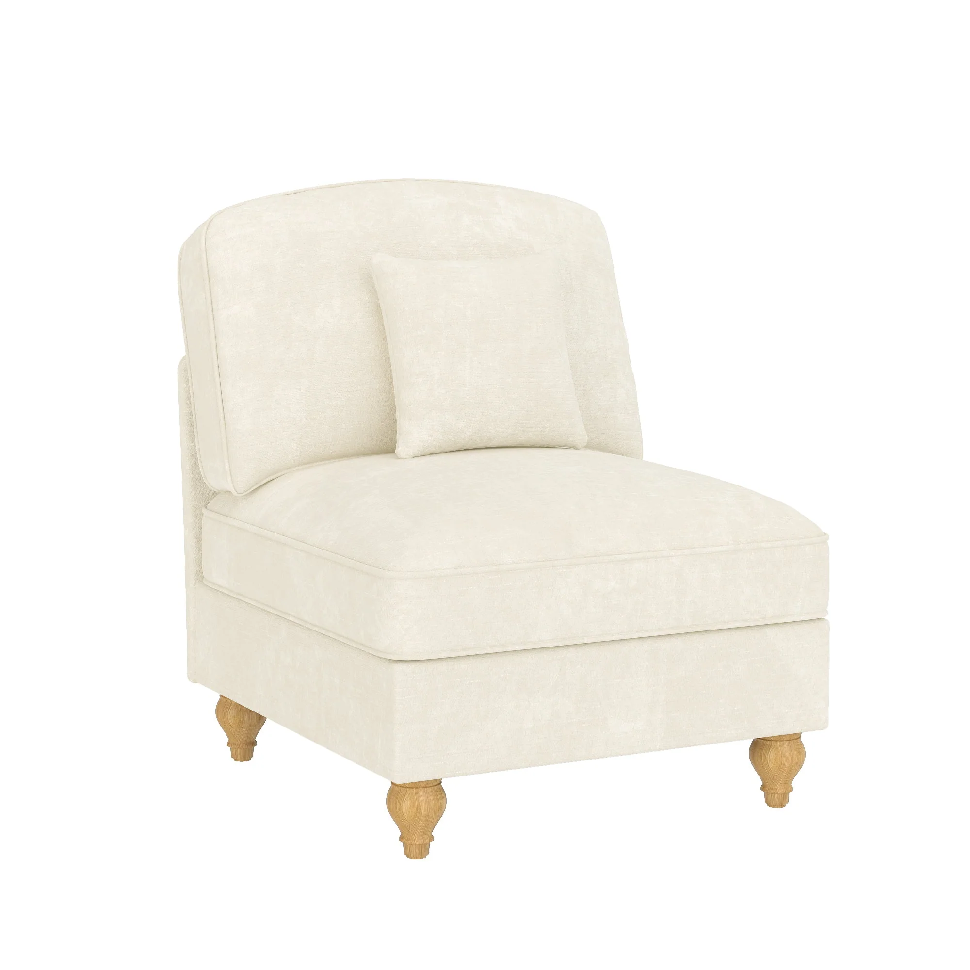Windsor Sofa without Armrests with 1 Cushion, Chenille, White - Image 3