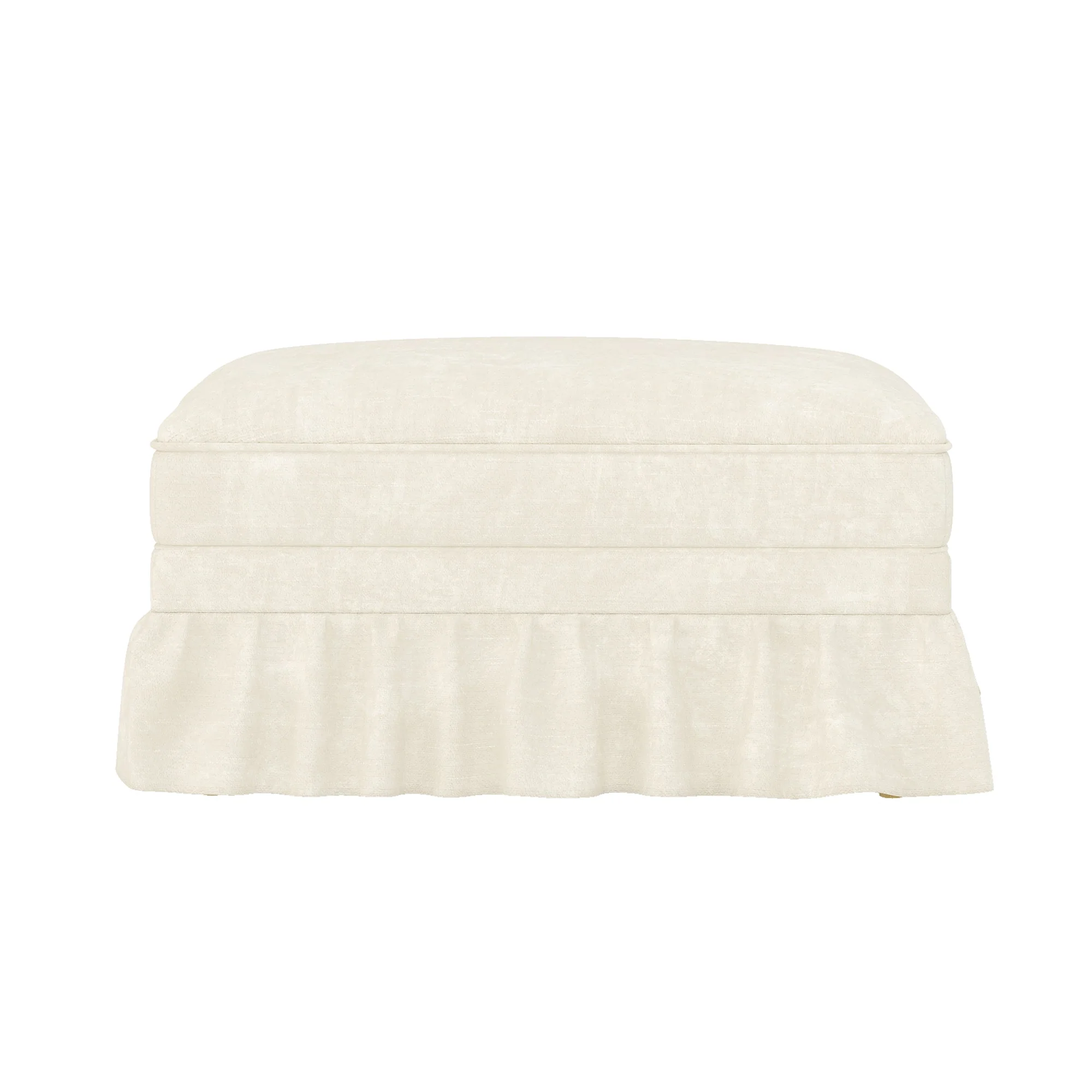 Windsor Stool with Removable Ruffled Skirt and Chenille Fabric, White - Image 2