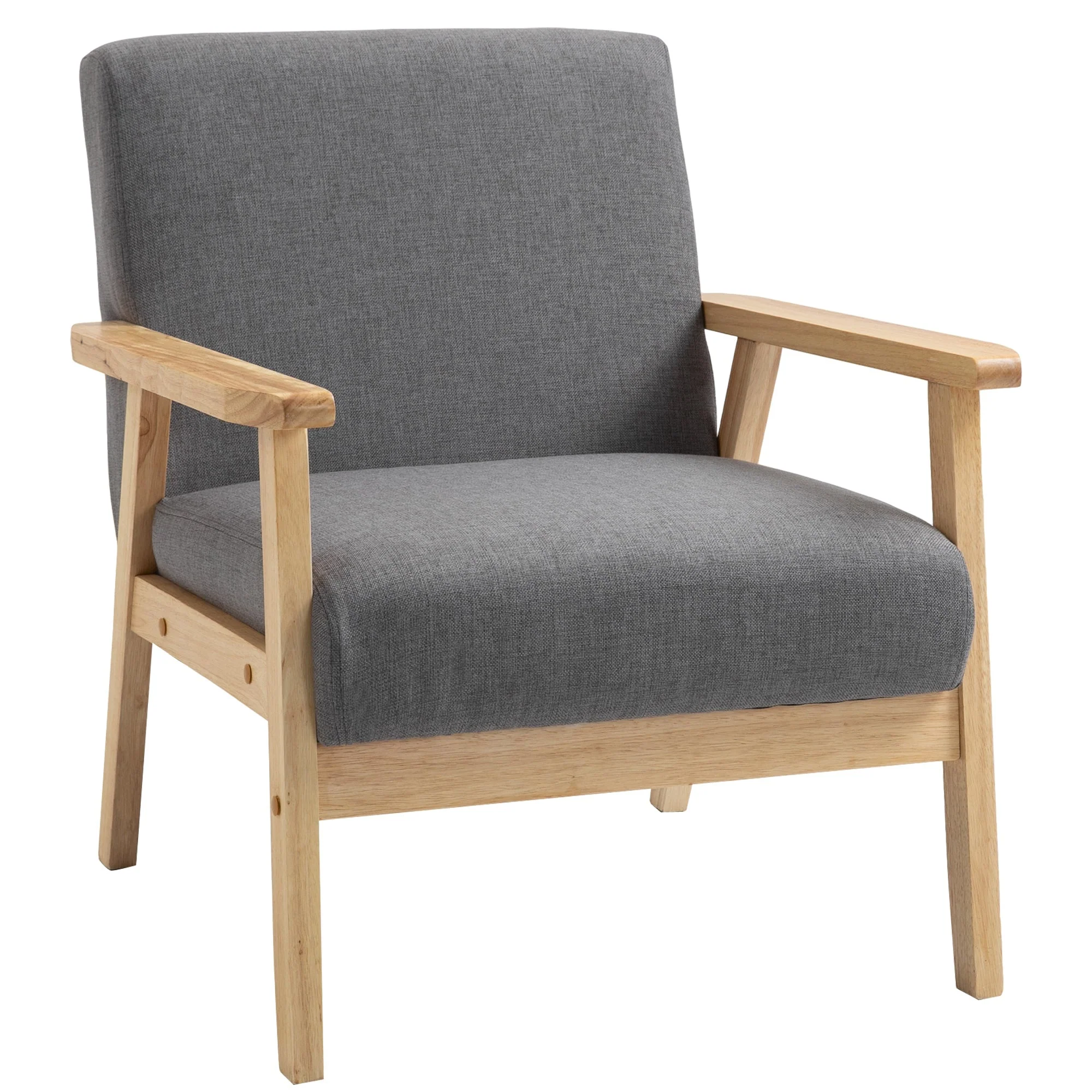 Wingback chair with armrests, upholstered, grey linen look - Image 2