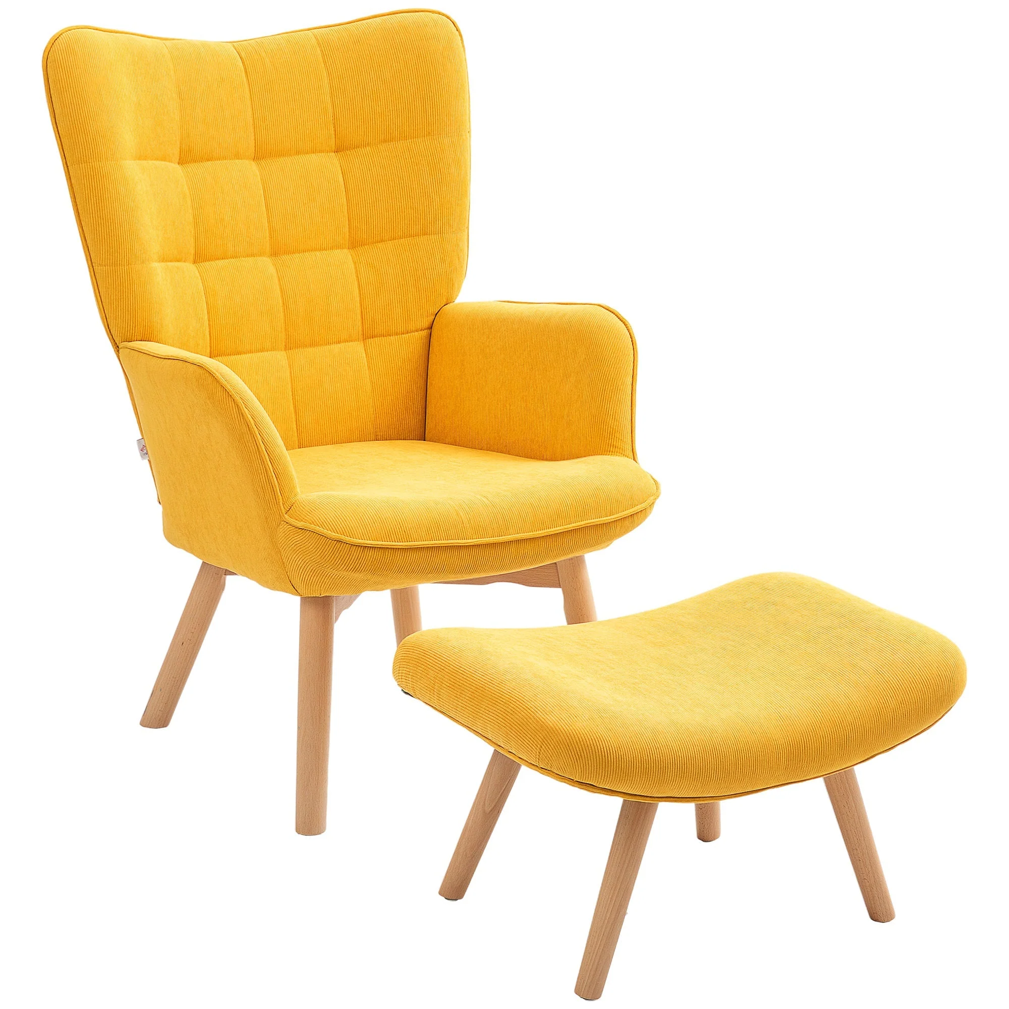 Wingback Chair with Footstool Recliner Wooden Legs, Corduroy Orange - Image 2
