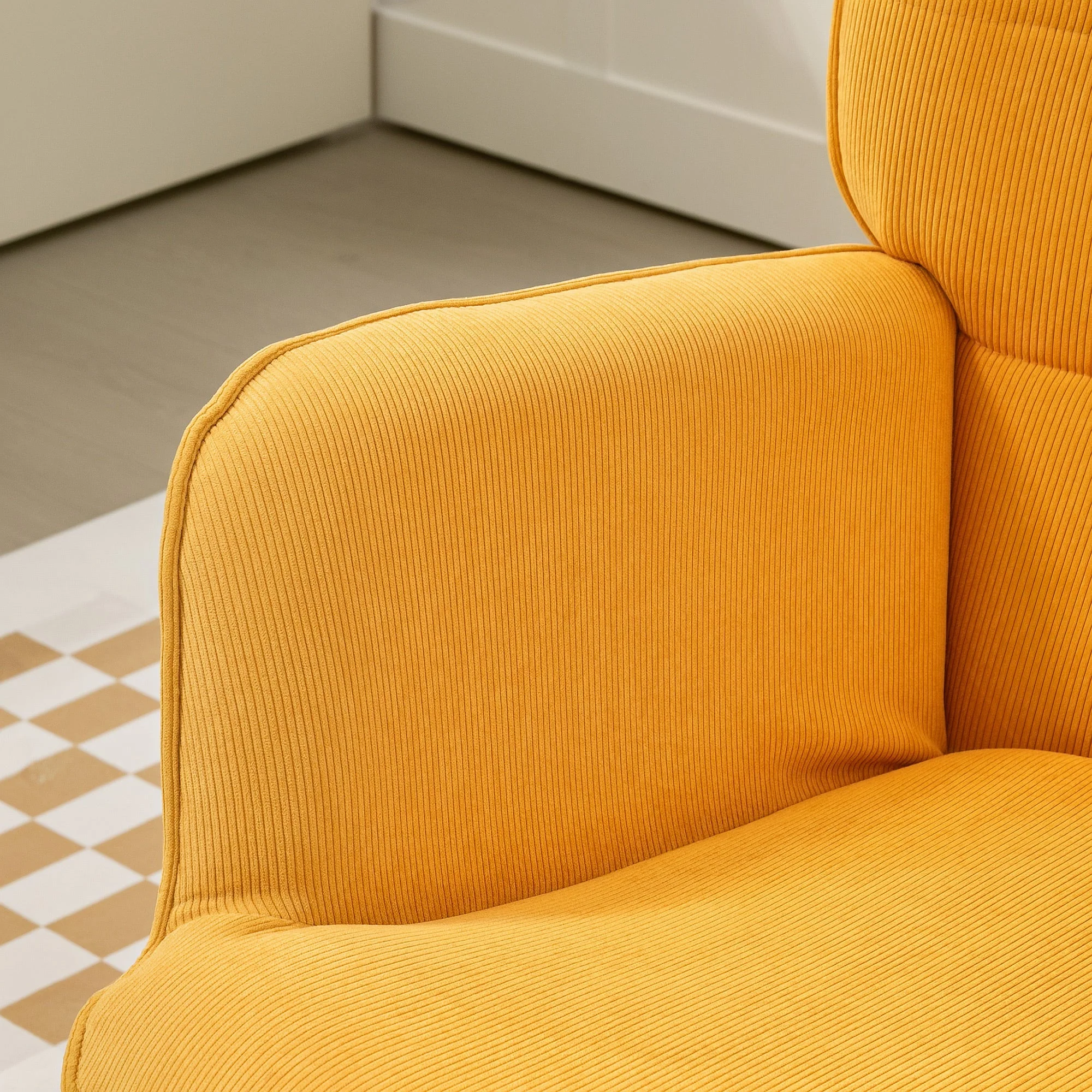 Wingback Chair with Footstool Recliner Wooden Legs, Corduroy Orange - Image 8