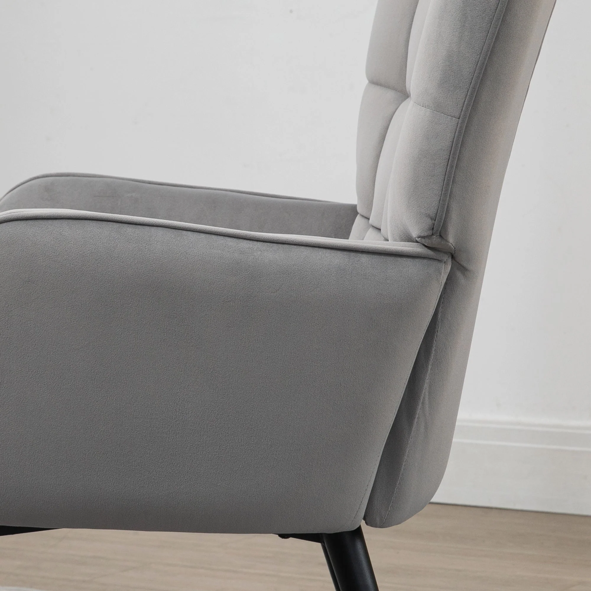 Wingback Chair with Footstool, Upholstered, Velvet Look, Light Grey - Image 7