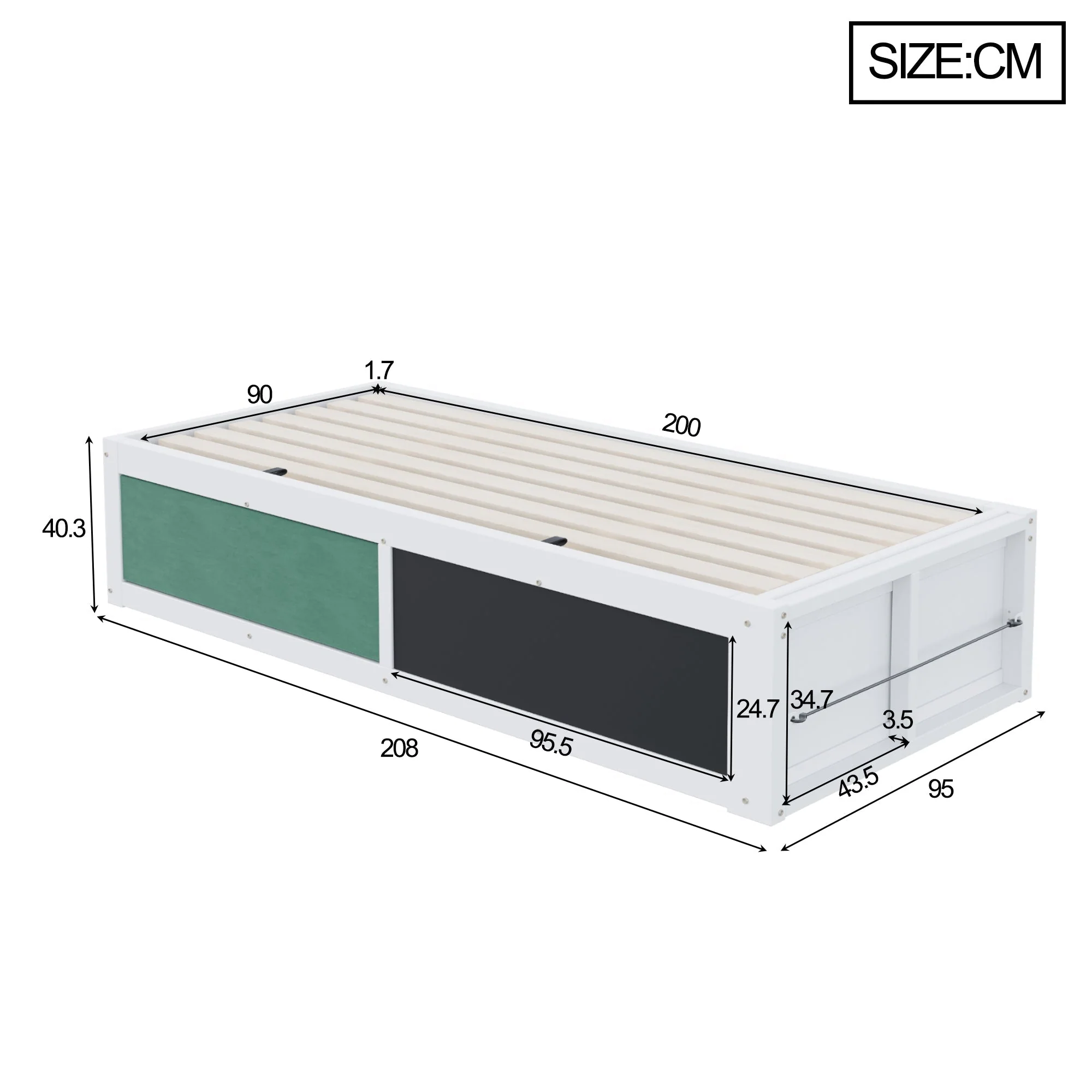 Wooden Bed 90x200cm Hydraulic Writing Surface Storage - White - Image 4