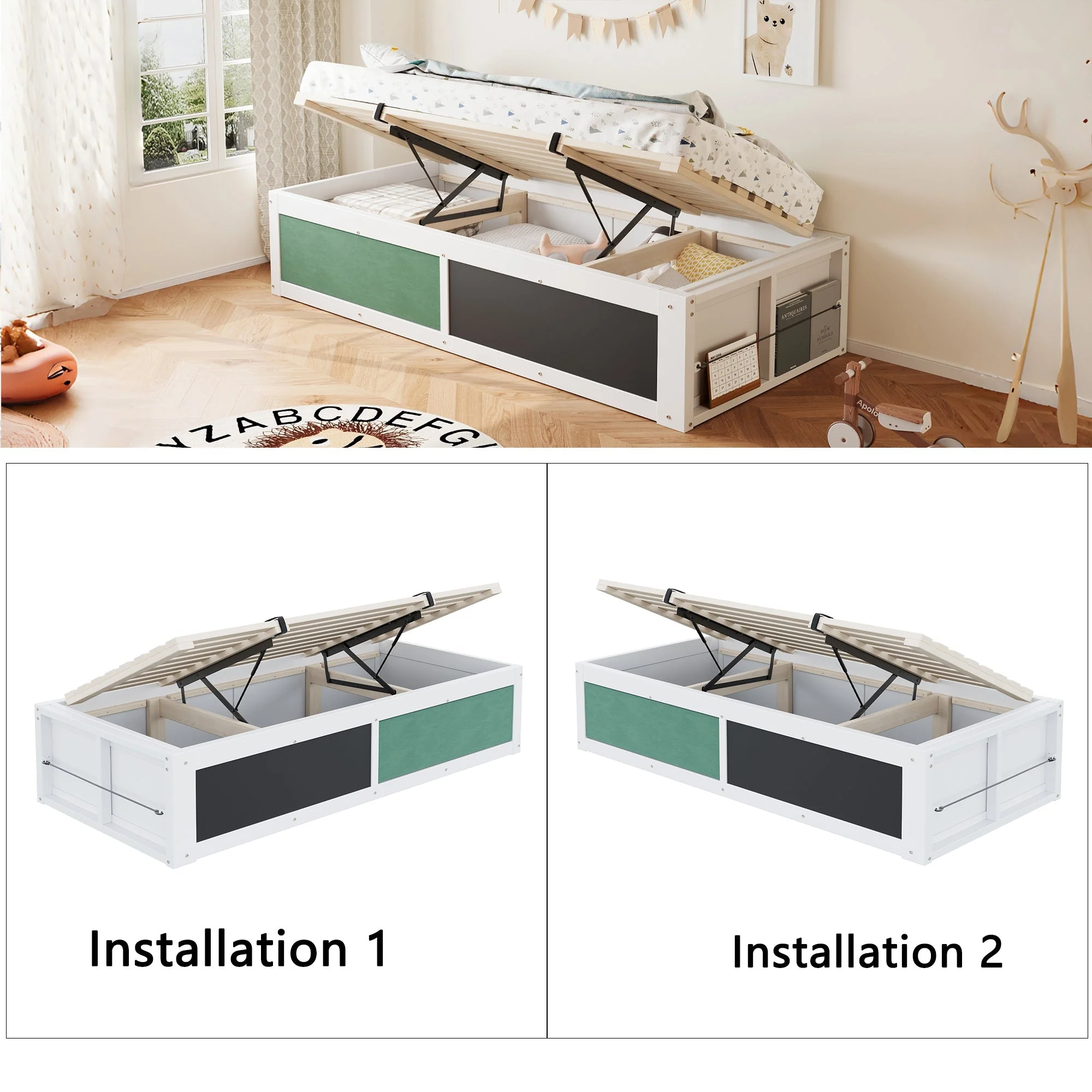 Wooden Bed 90x200cm Hydraulic Writing Surface Storage - White - Image 7