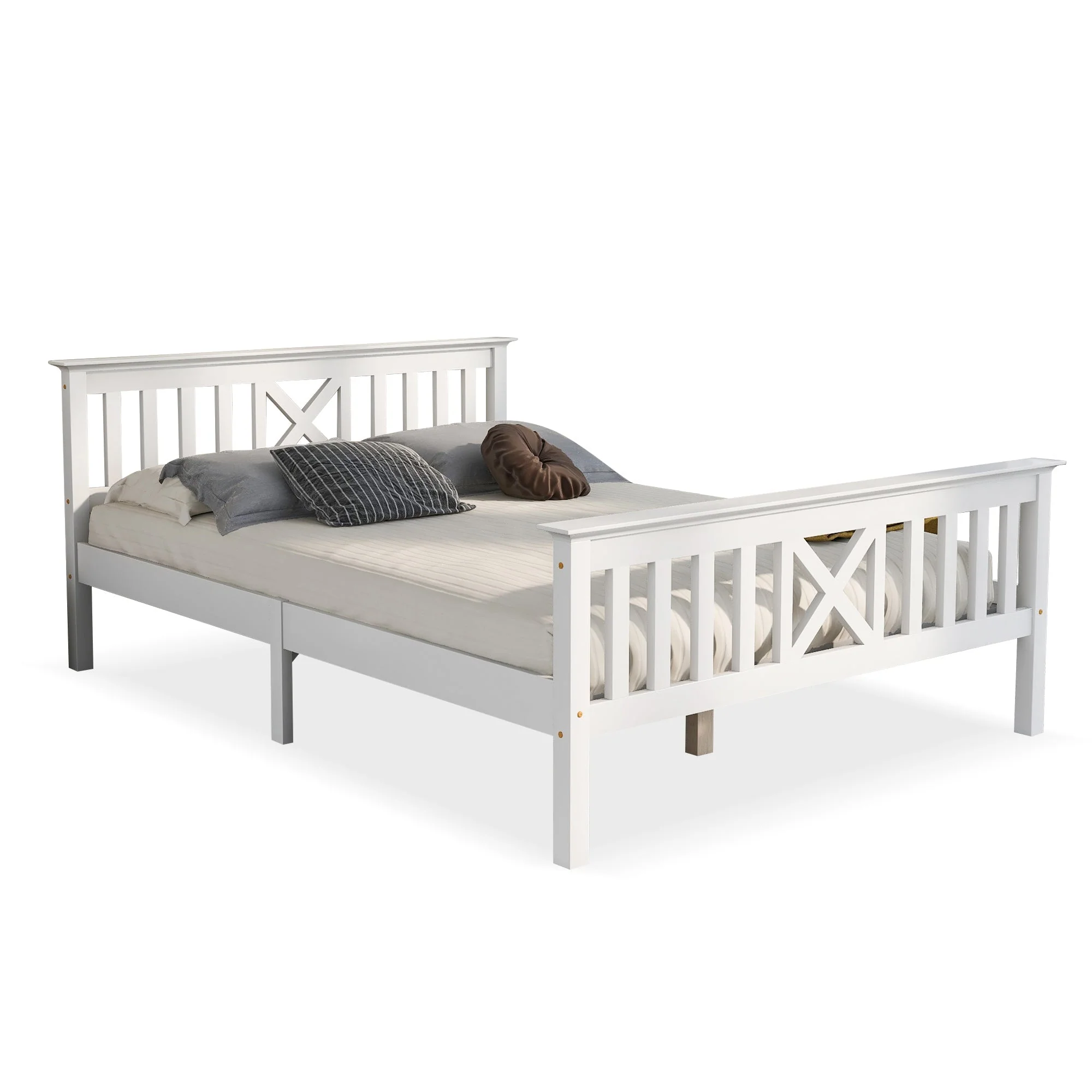 Wooden Bed Double Bed, 140 x 200 cm, Solid Pine, White - Image 2