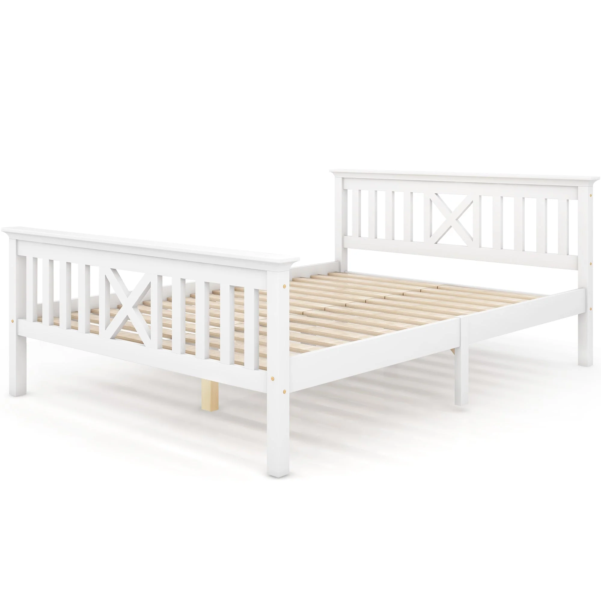 Wooden Bed Double Bed, 140 x 200 cm, Solid Pine, White - Image 3