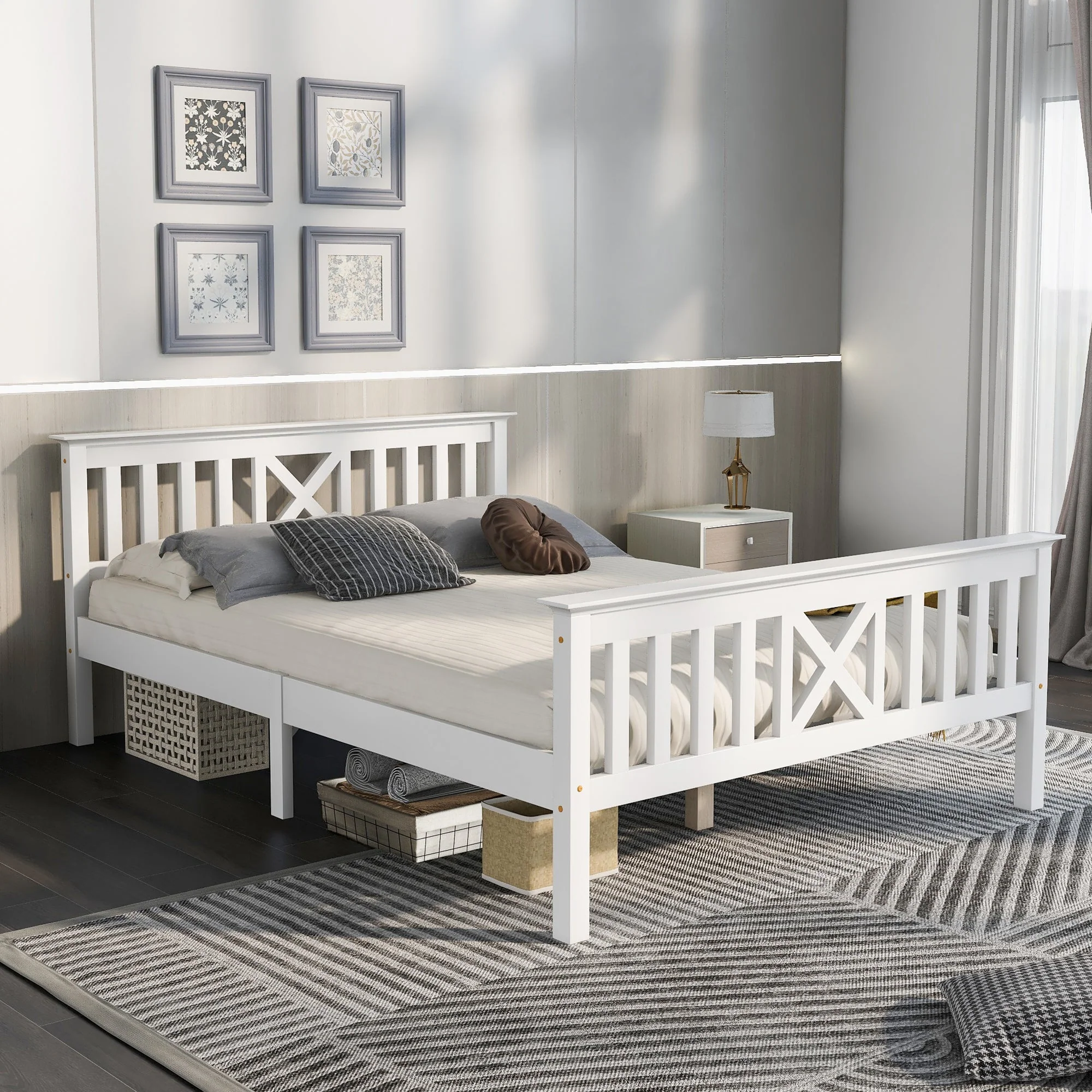 Wooden Bed Double Bed, 140 x 200 cm, Solid Pine, White - Image 8