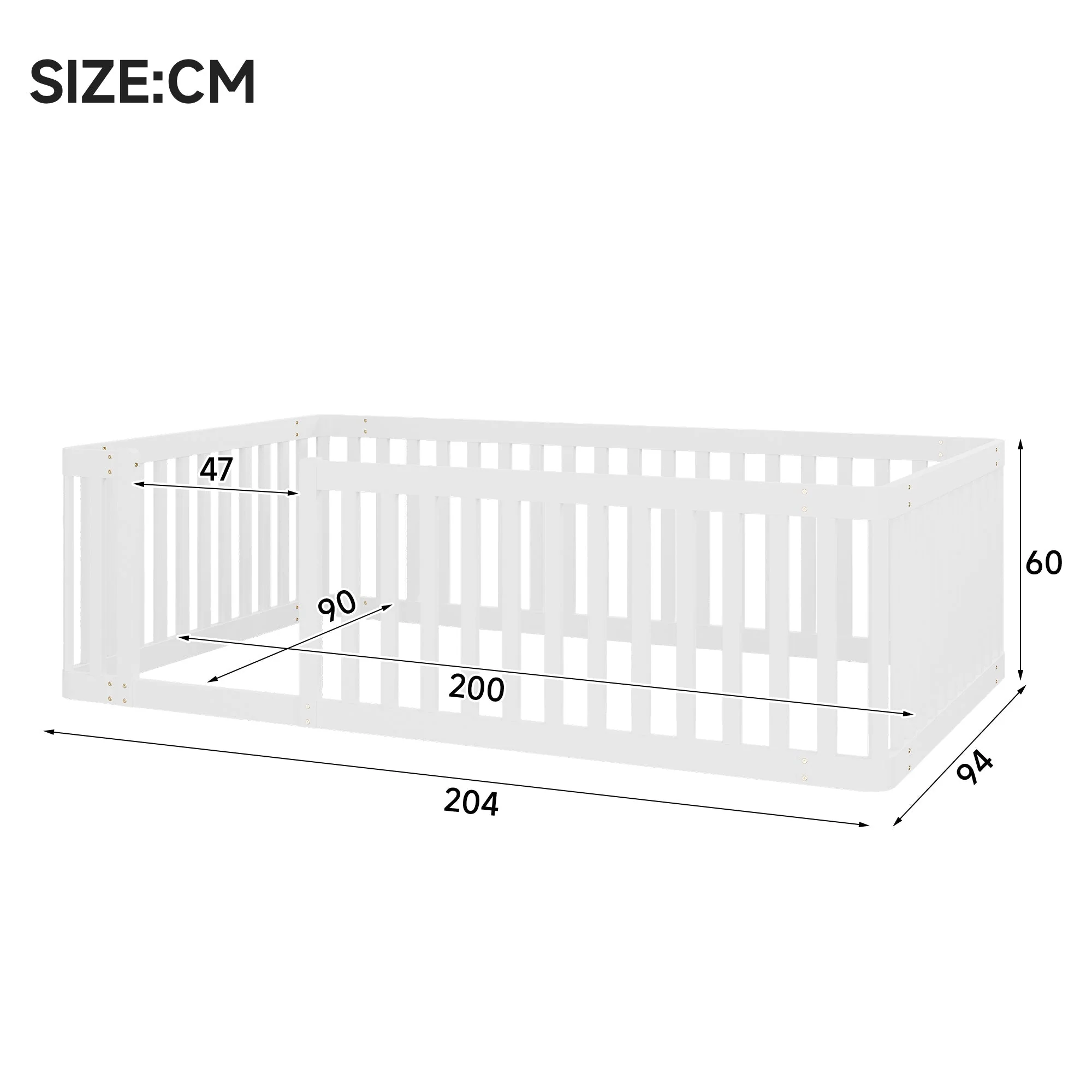 Wooden Bed Frame with Safety Fence, 90x200cm, White Pine Wood - Image 3