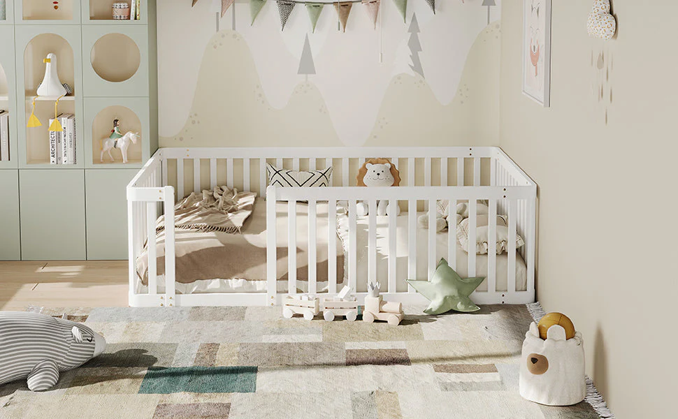Wooden Bed Frame with Safety Fence, 90x200cm, White Pine Wood - Image 8