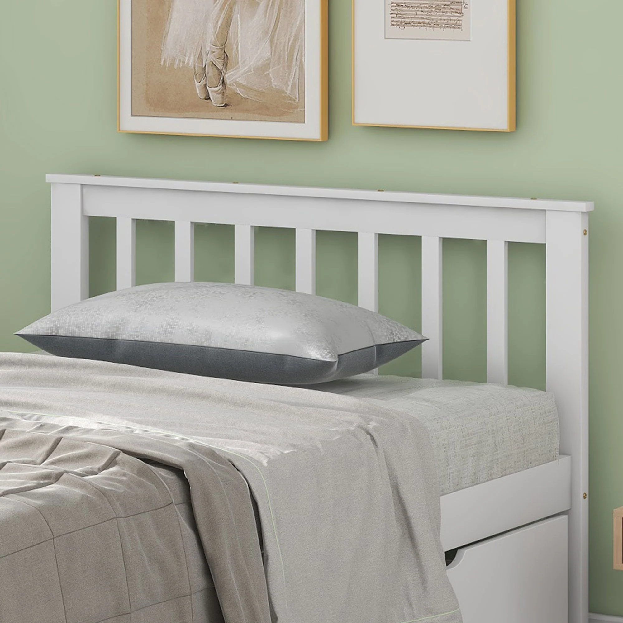 Wooden Bed, Single Adult Youth with Storage Drawers, Pine Wood, White - Image 7