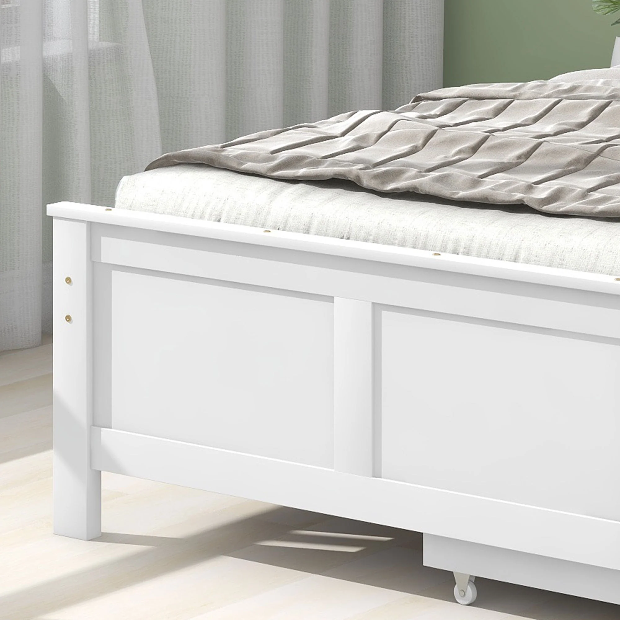 Wooden Bed, Single Adult Youth with Storage Drawers, Pine Wood, White - Image 8