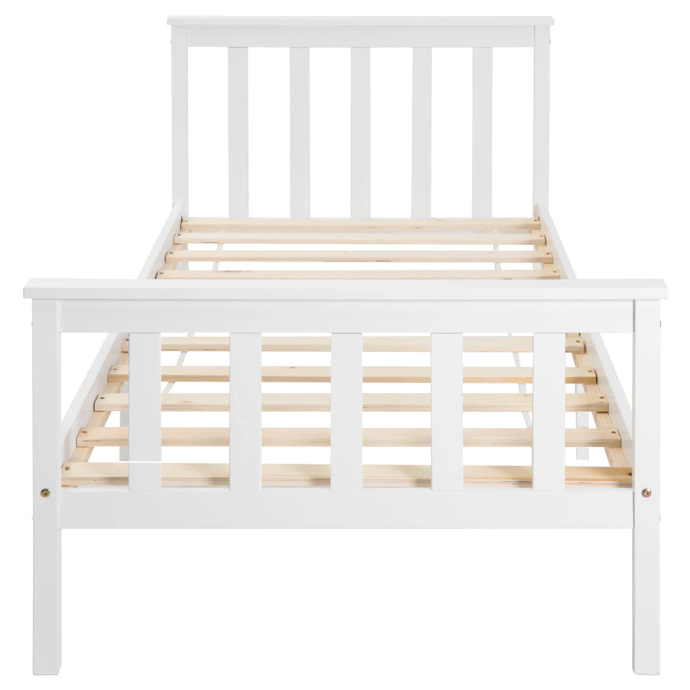 Wooden Bed, Single with Headboard, 90 x 200 cm Solid Pine, White - Image 4