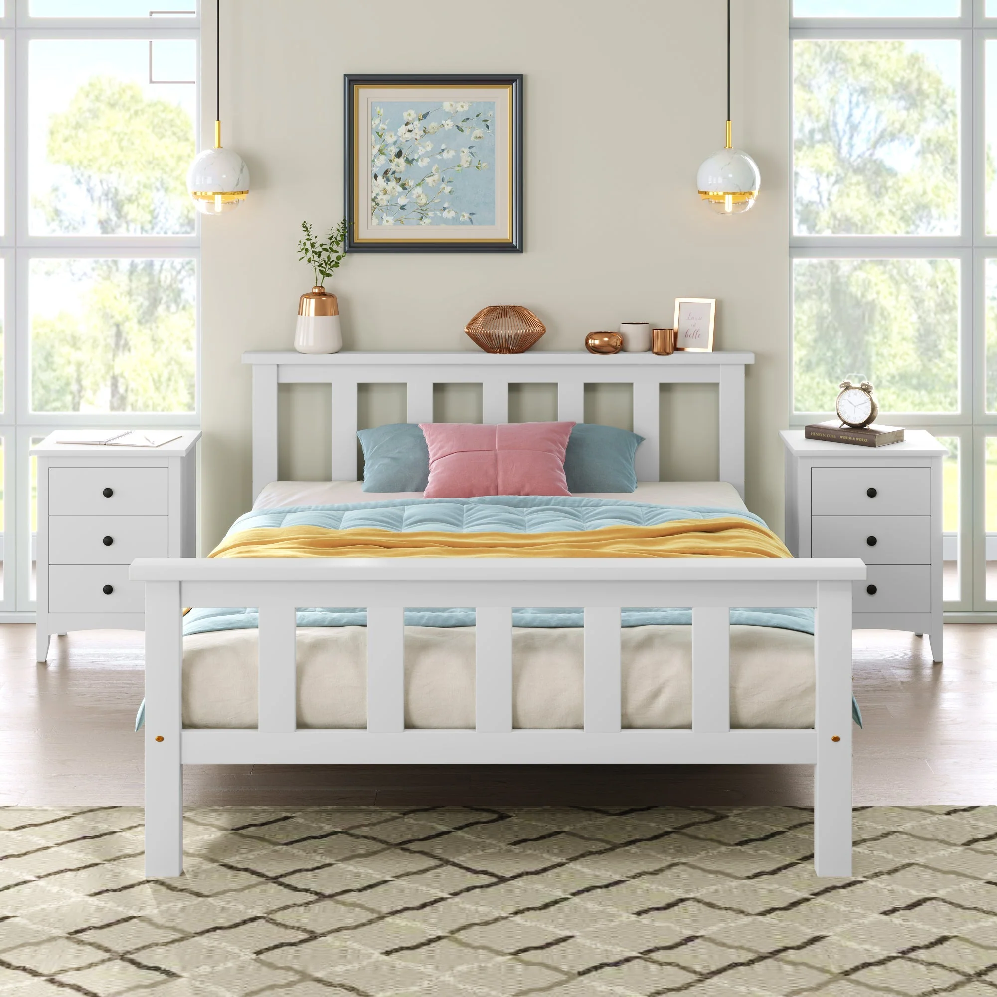 Wooden Bed, Single with Headboard, 90 x 200 cm Solid Pine, White - Image 6
