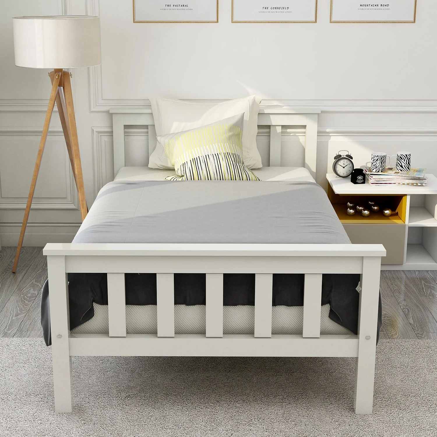 Wooden Bed, Single with Headboard, 90 x 200 cm Solid Pine, White - Image 7