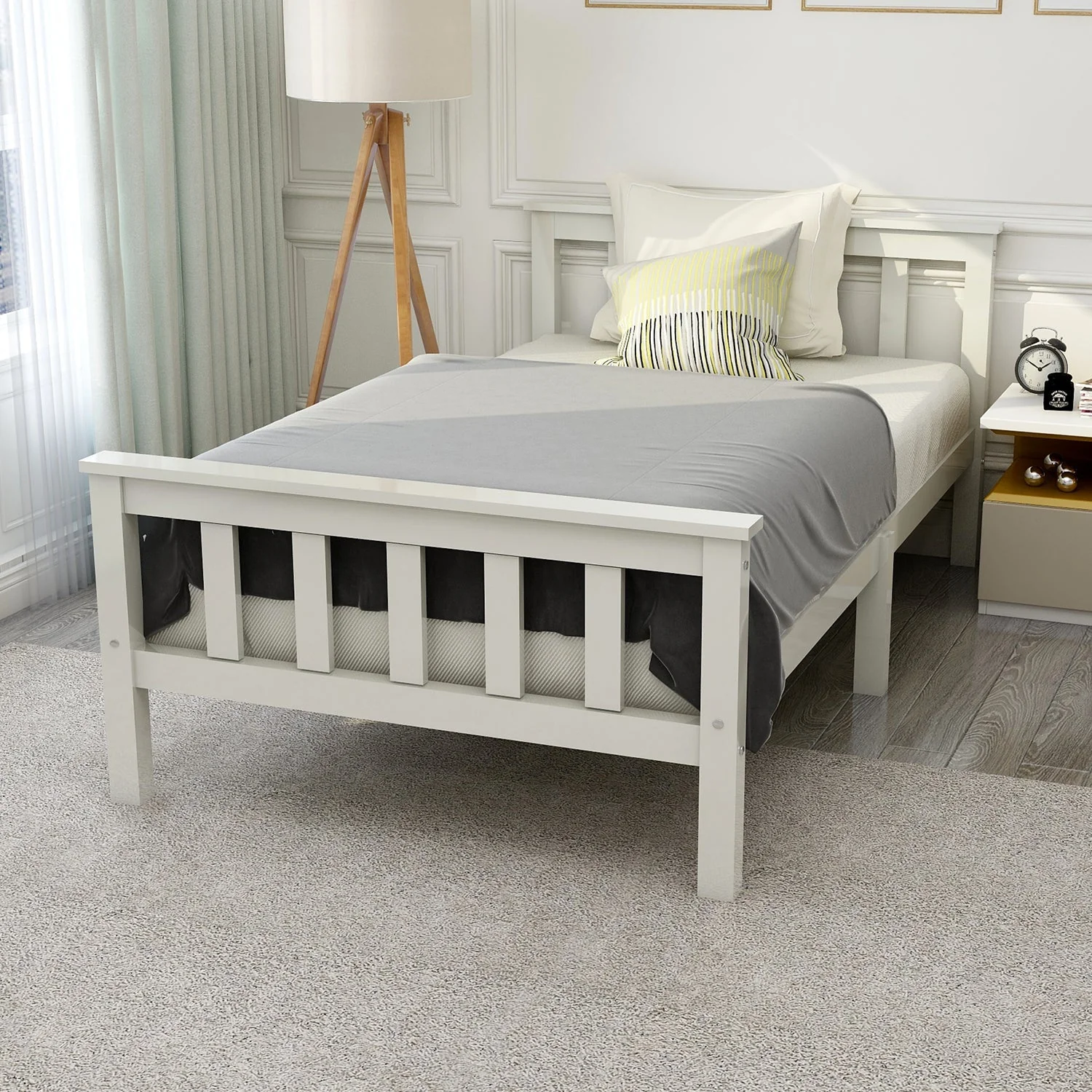 Wooden Bed, Single with Headboard, 90 x 200 cm Solid Pine, White - Image 8
