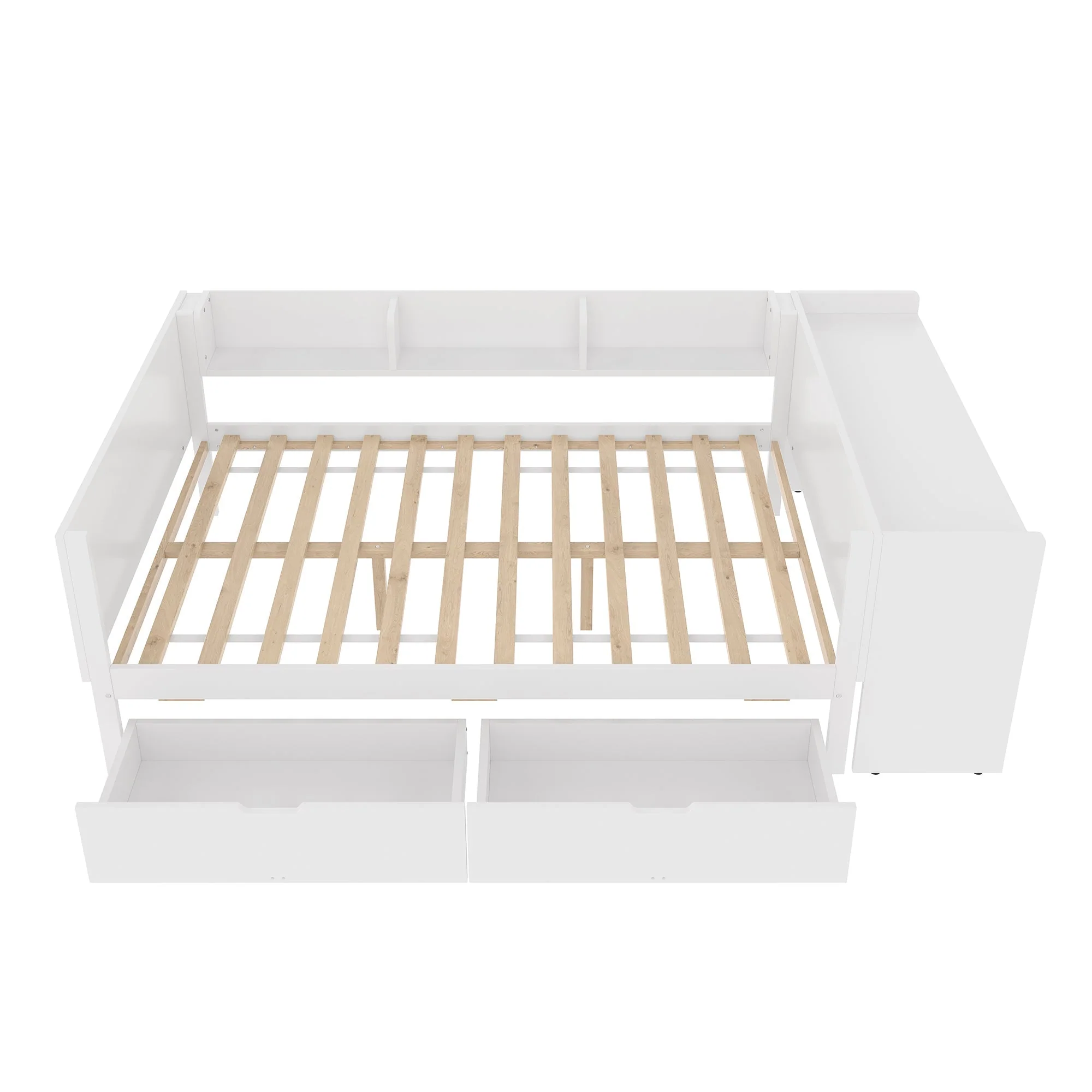 Wooden Bed with Desk and Storage Drawers, 140x200cm, Pine and White - Image 10