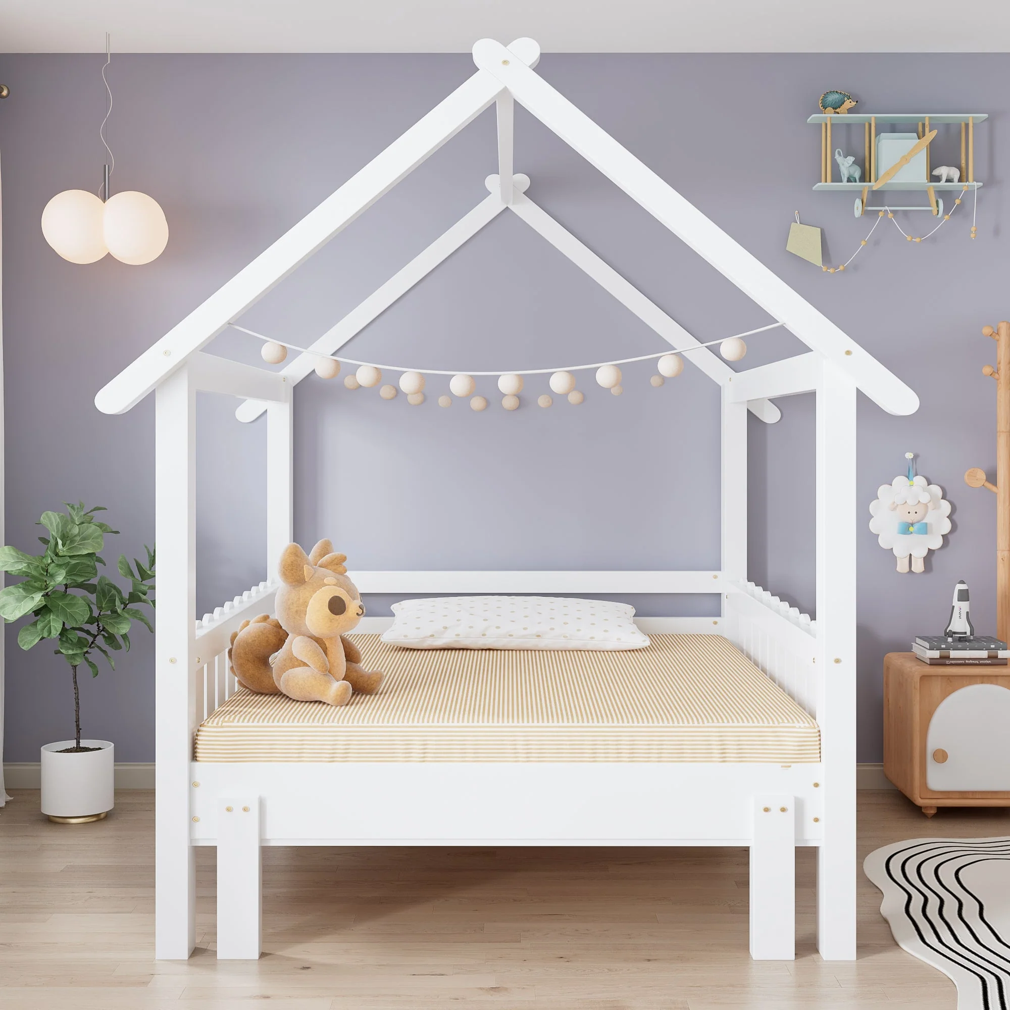 Wooden Bed with Pull-out and Safety Guardrails, 3ft Single, White MDF/Pine - Image 3