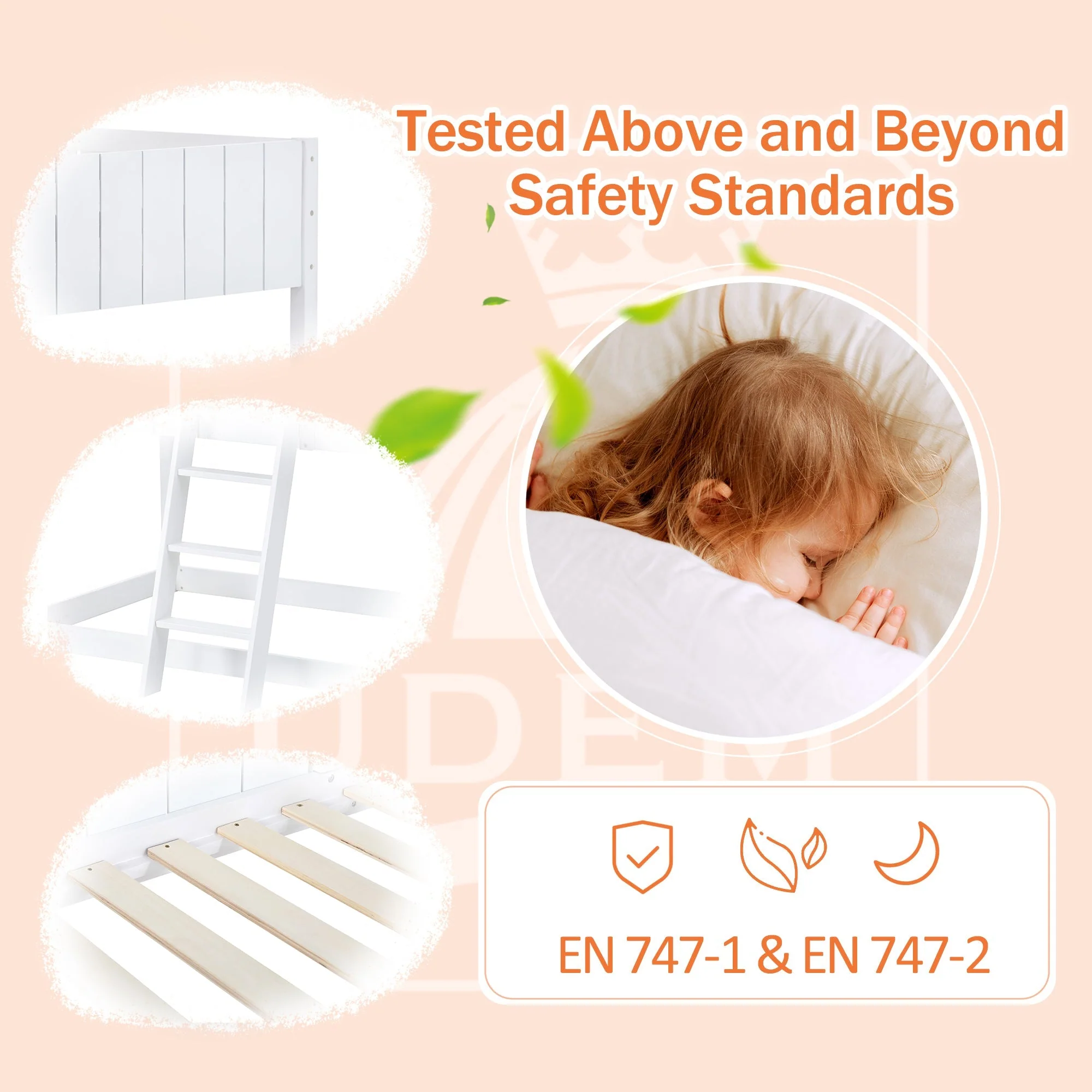 Wooden Bunk Bed with Ladder, Guard Rail & Treehouse Canopy, 3 FT Single, White - Image 4