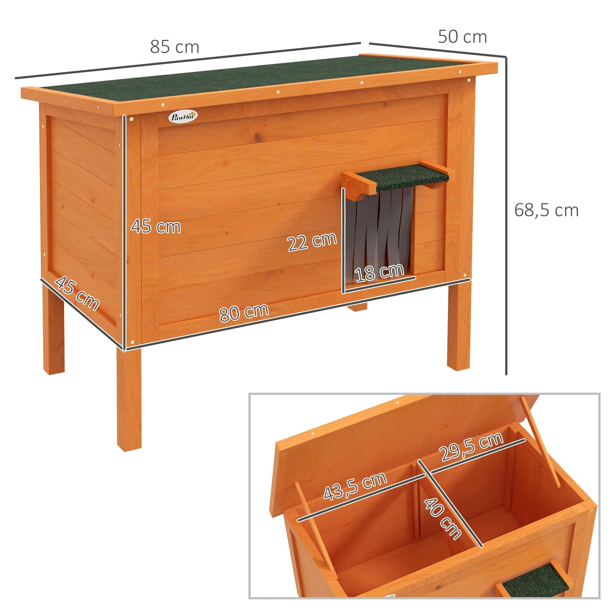Wooden Cat House, Outdoor Insulated Elevated, Orange - Image 4