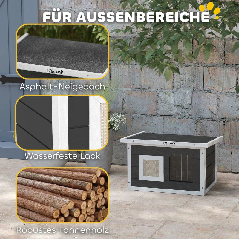 Wooden Cat House, Scratching Mat, Weatherproof, Indoor/Outdoor, Grey - Image 5