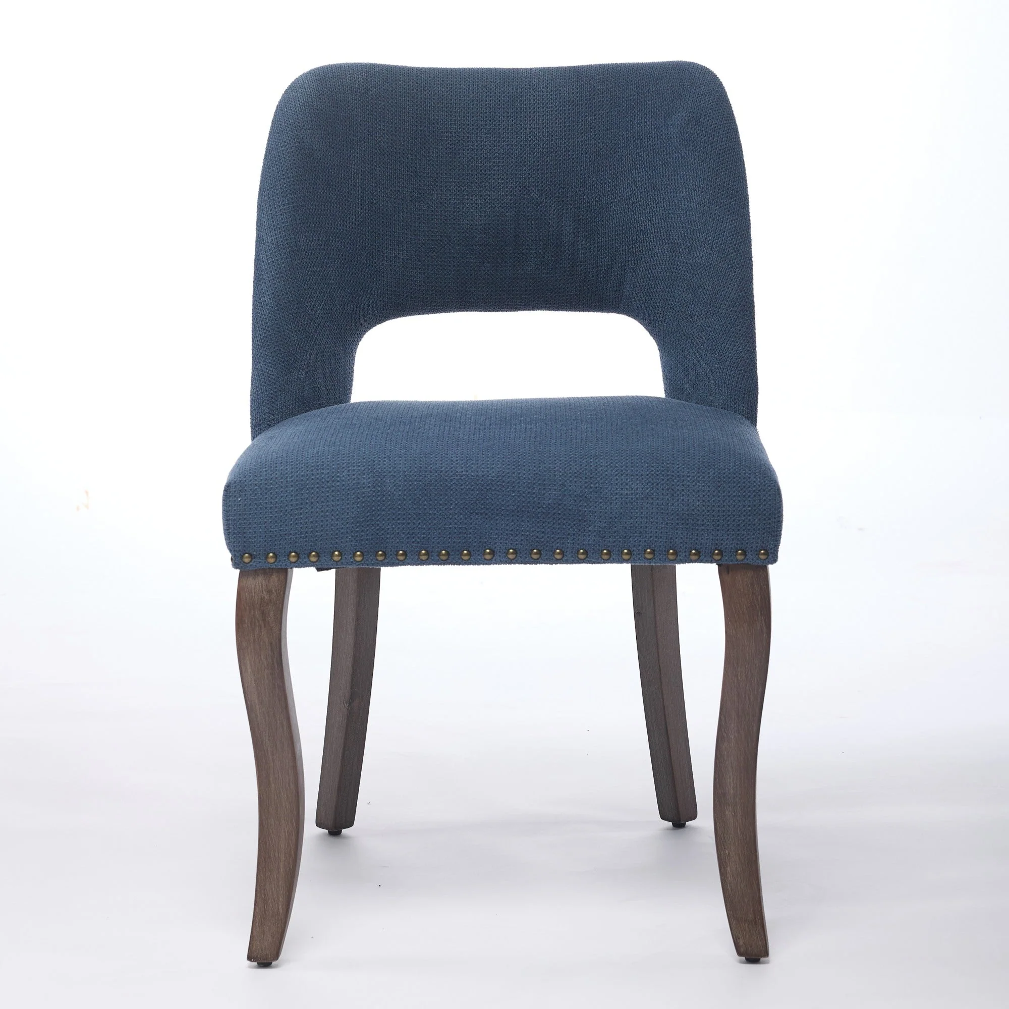 Wooden Dining Chairs Set of 2 Modern Fabric Upholstered - Blue - Image 2
