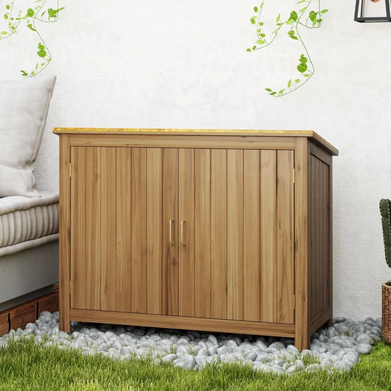 Wooden Garden Shed, Weatherproof Tool Shed with Shelves, Brown - Image 6