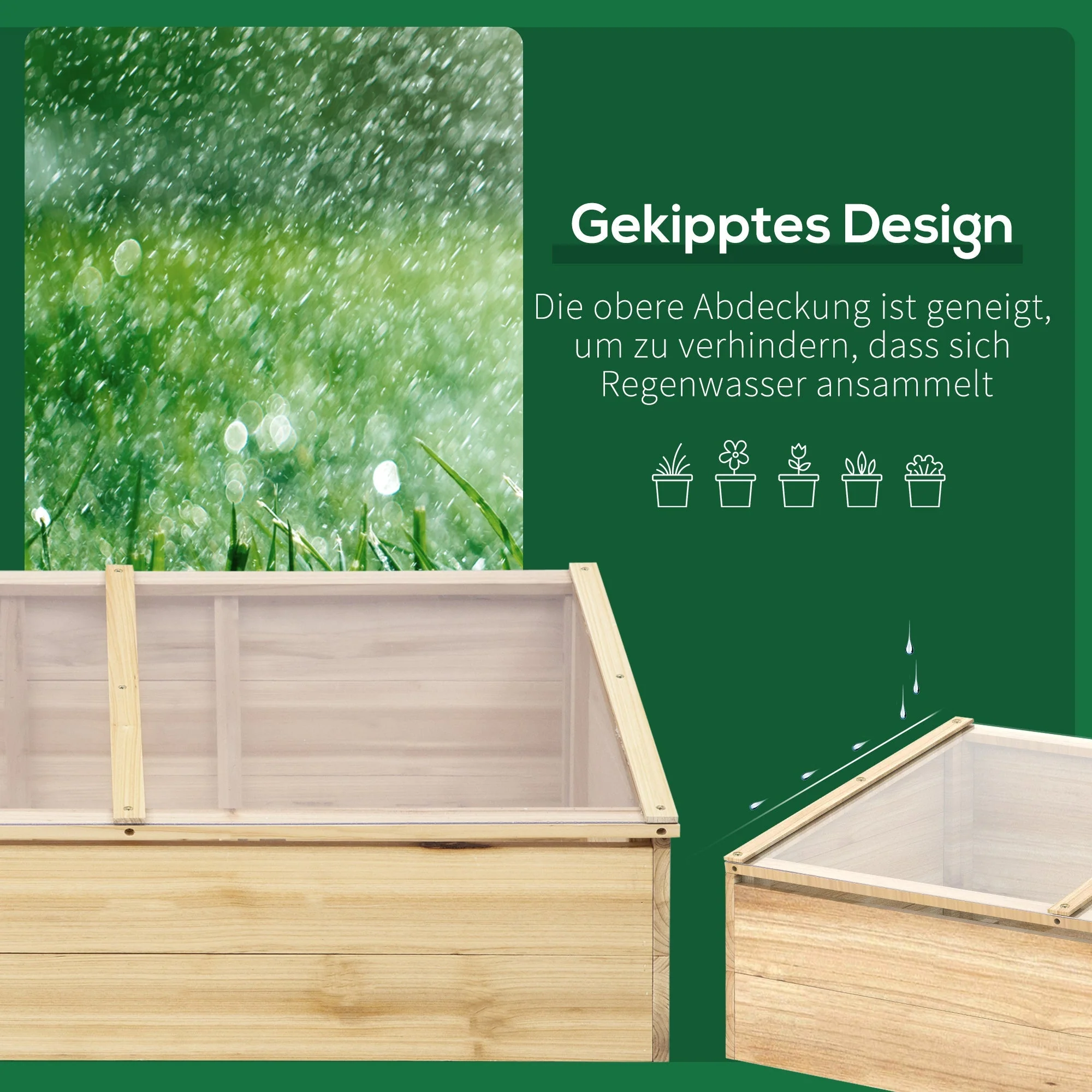 Wooden Greenhouse Cold Frame, Planter System 100x50x35 cm, Natural Fir/PC Board - Image 6