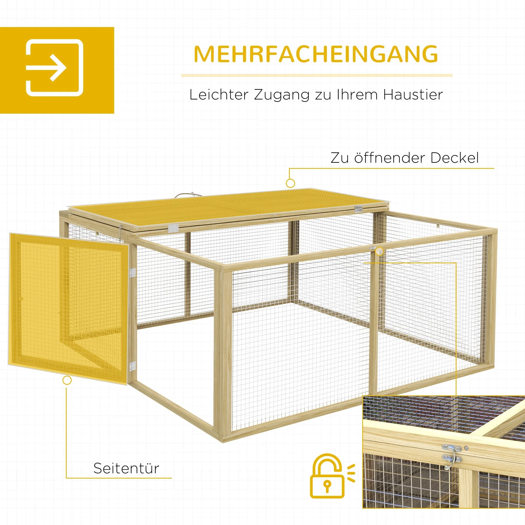 Wooden Rabbit Hutch, Foldable Outdoor Run with Roof, Natural Wood - Image 5