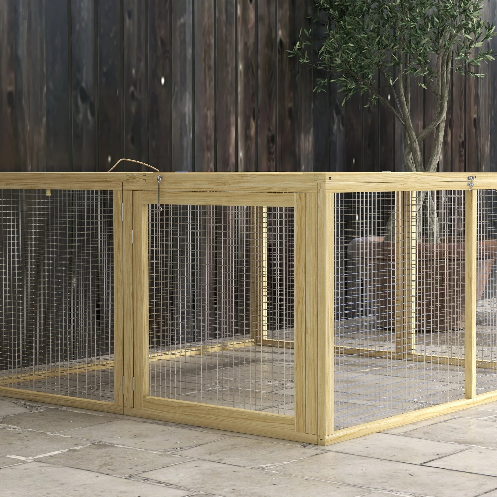 Wooden Rabbit Hutch, Foldable Outdoor Run with Roof, Natural Wood - Image 7