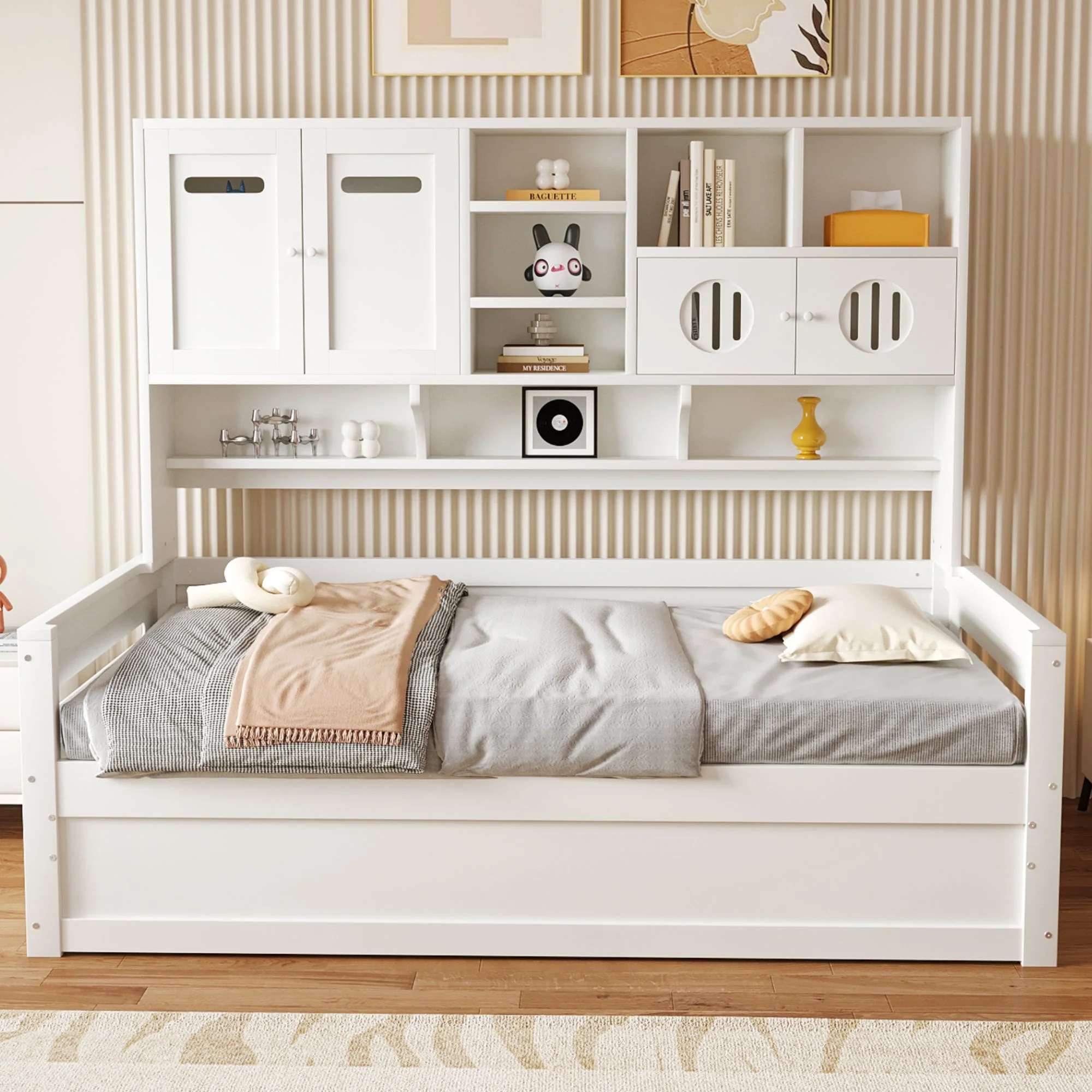 Wooden Sofa Bed, 90x200cm Multifunctional Storage Hydraulic, White - Image 2
