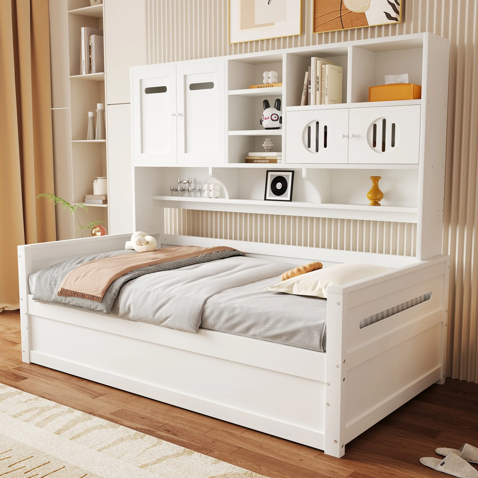 Wooden Sofa Bed, 90x200cm Multifunctional Storage Hydraulic, White - Image 3