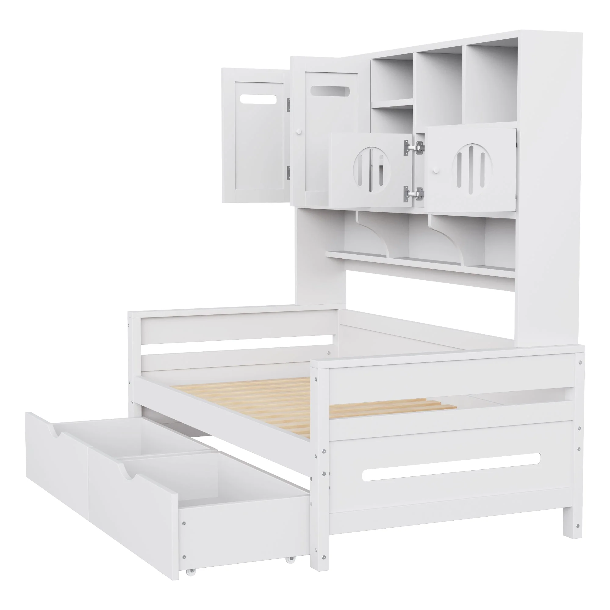 Wooden Sofa Bed, 90x200cm Multifunctional with Large Drawer & Slatted Frame, White - Image 10