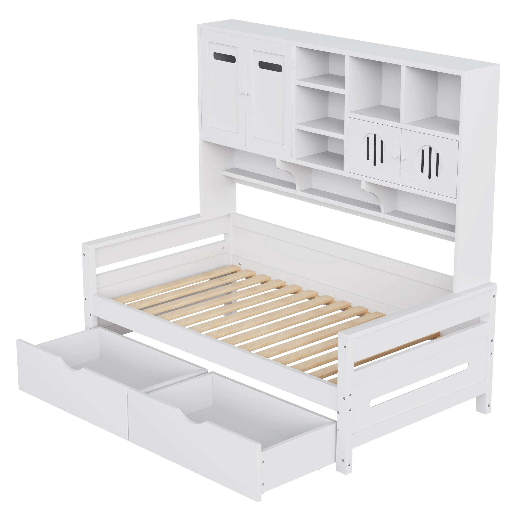 Wooden Sofa Bed, 90x200cm Multifunctional with Large Drawer & Slatted Frame, White - Image 7