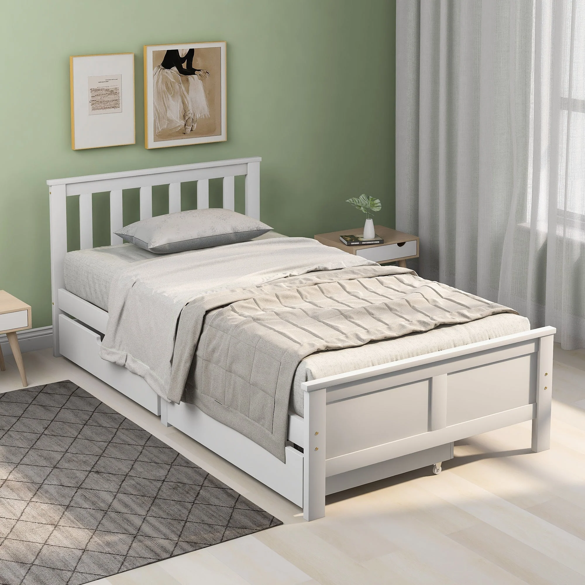 Solid White Pine Single Storage Bed with Integrated Drawers – 3ft (90 × 190 cm) - Image 6