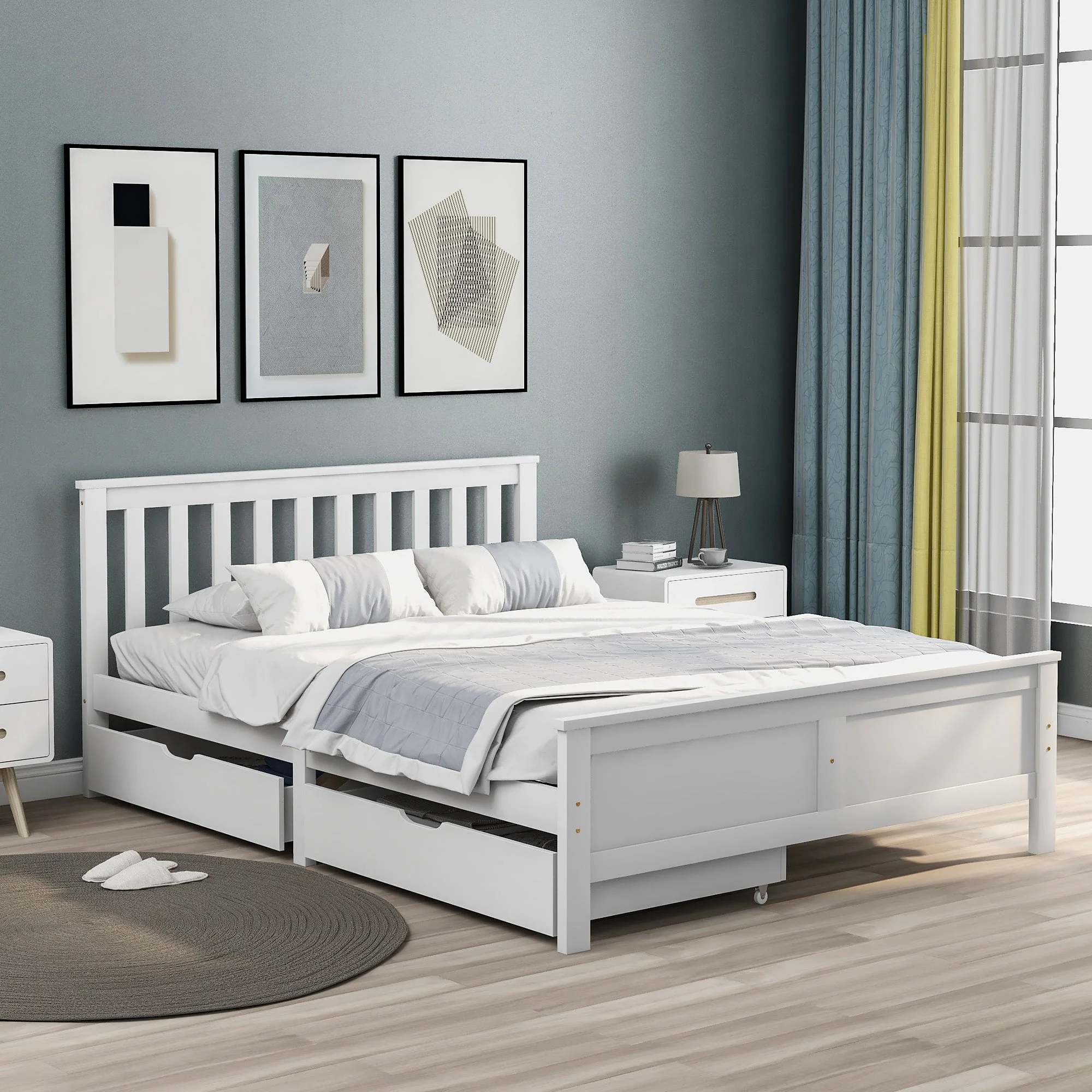 Wooden Storage Bed with Drawers, Solid Pine Frame, 4ft6 Double, White - Image 3