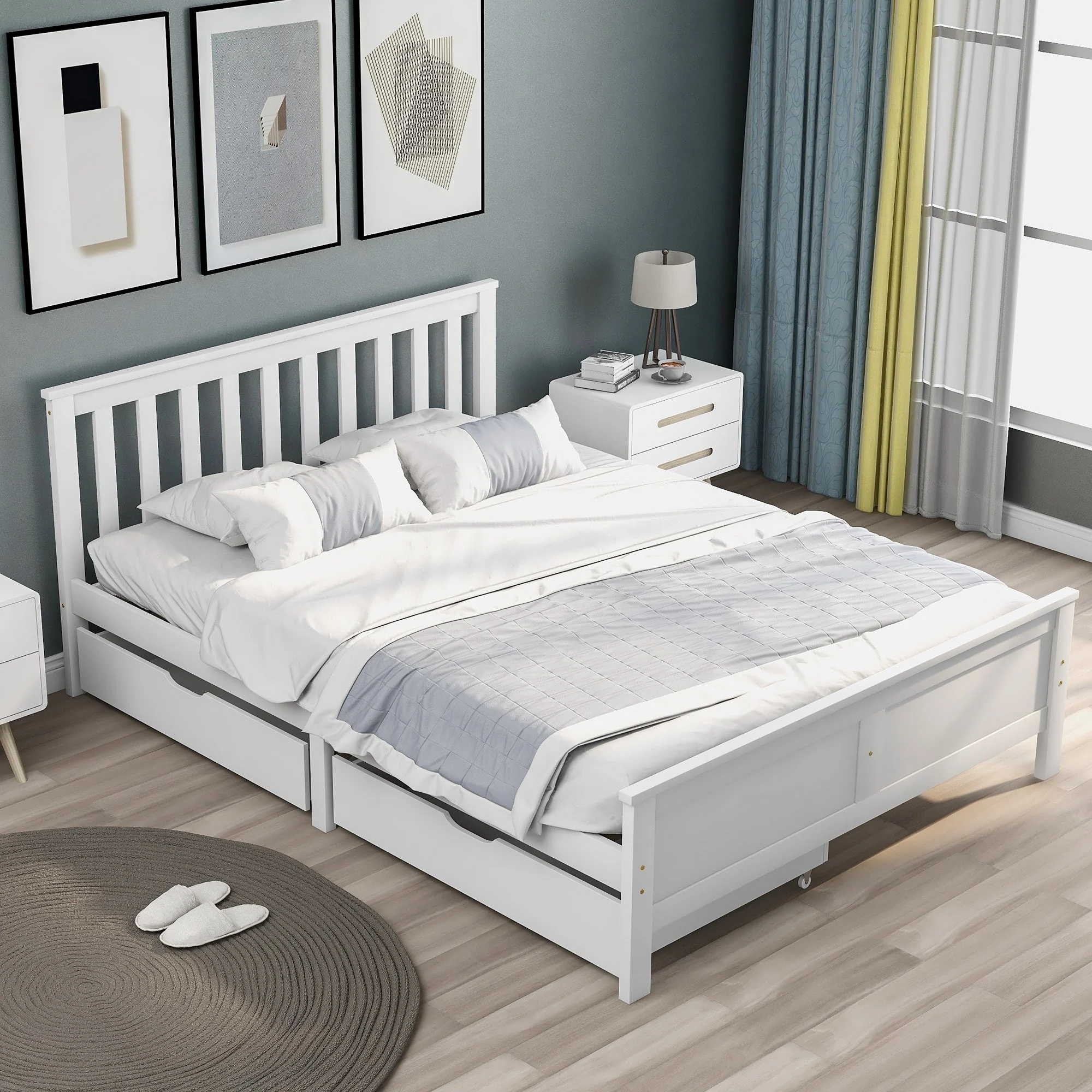 Wooden Storage Bed with Drawers, Solid Pine Frame, 4ft6 Double, White - Image 5