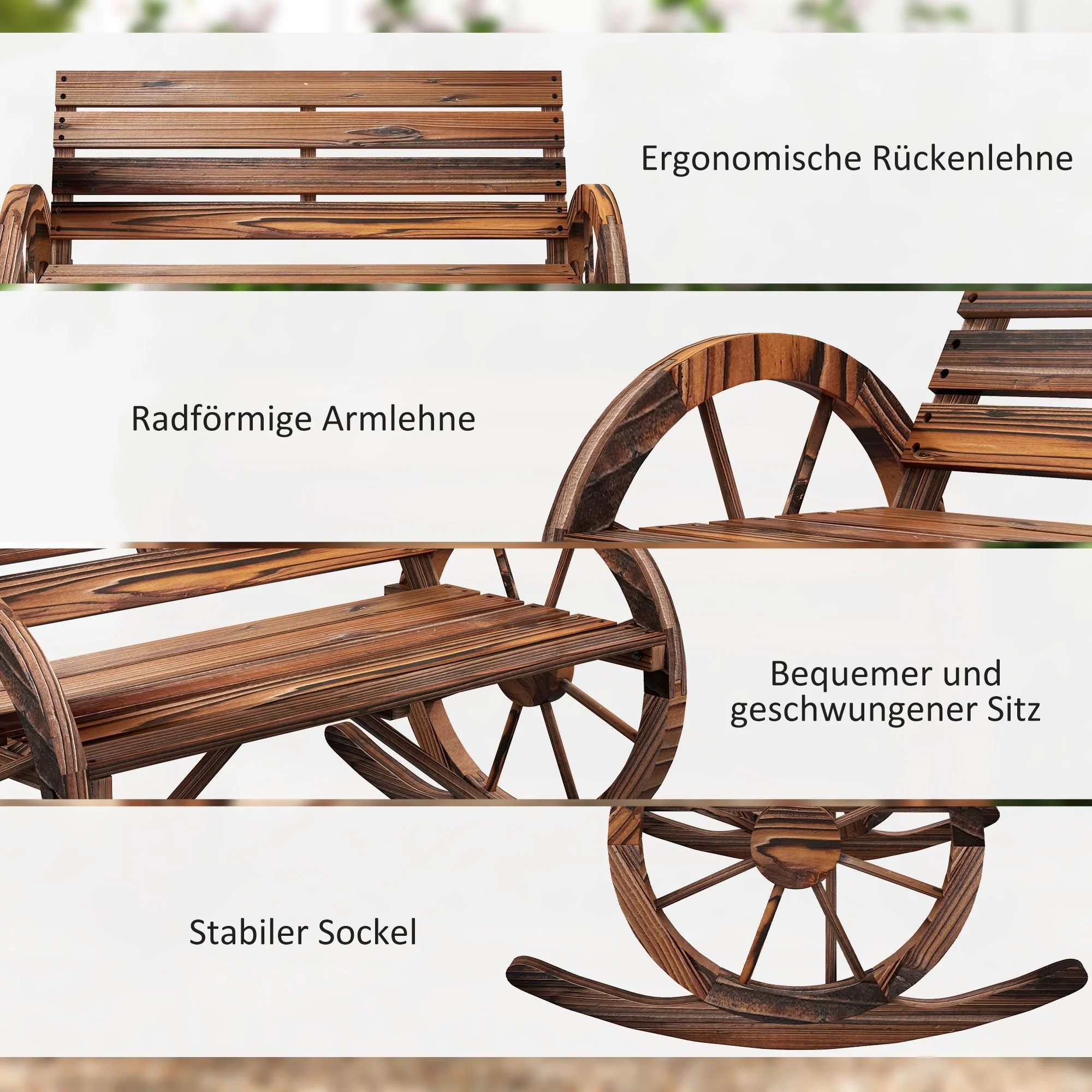 Wooden Swing Bench 2-Seater with Armrests 240kg Charred Wood Design - Image 4