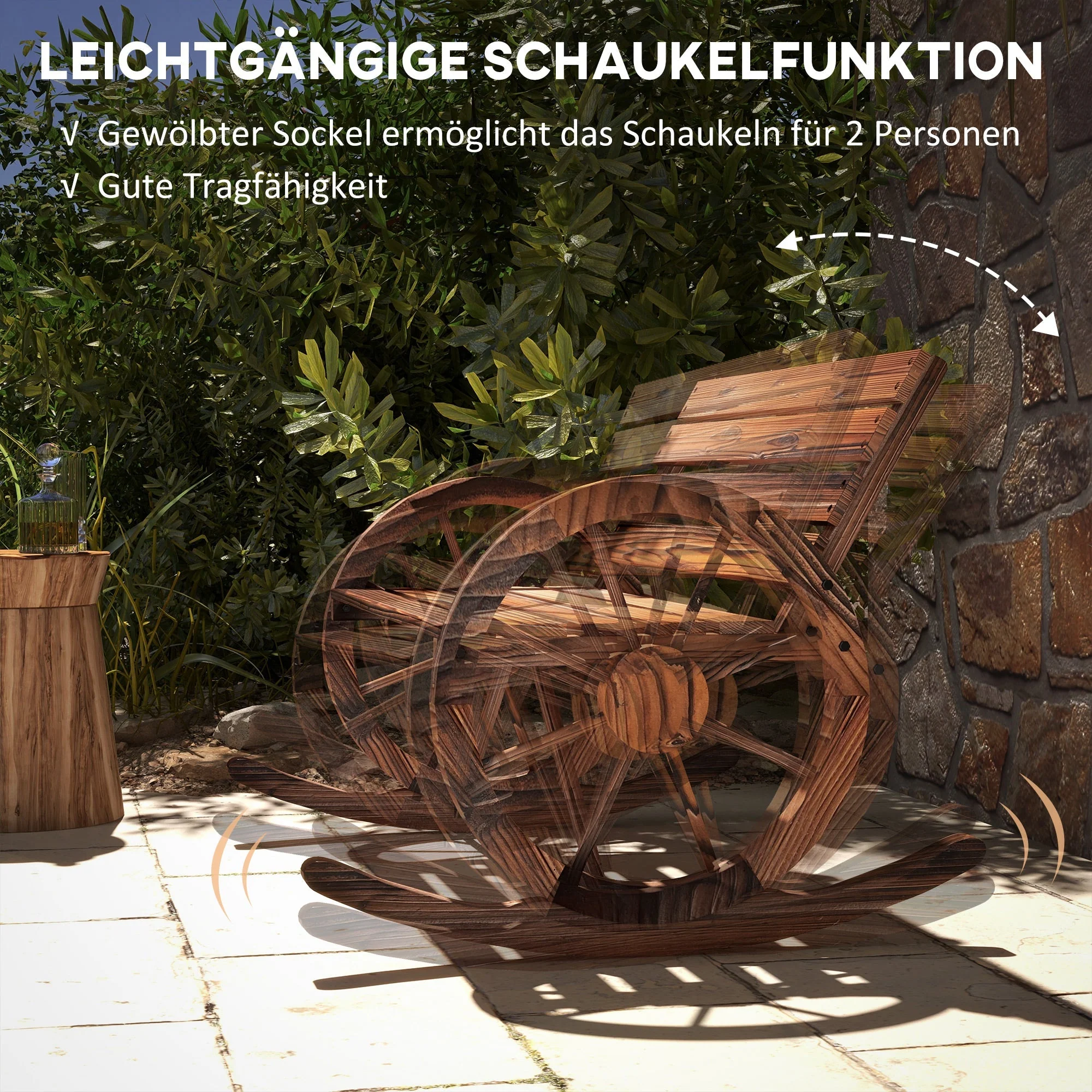 Wooden Swing Bench 2-Seater with Armrests 240kg Charred Wood Design - Image 6