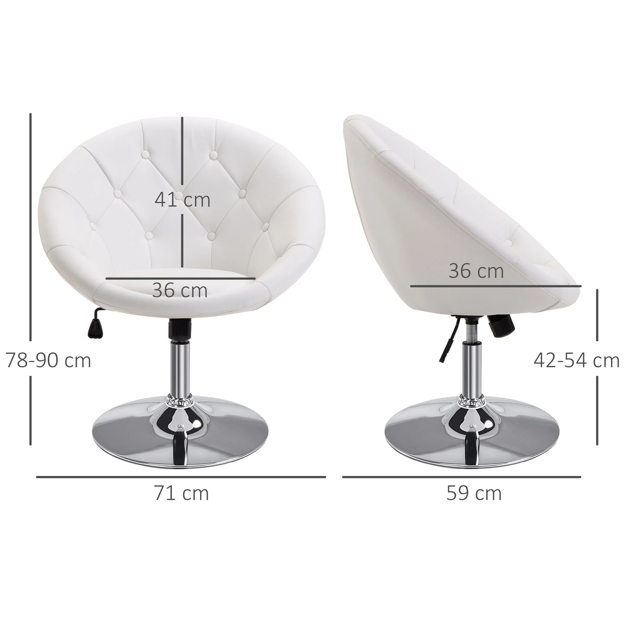 Work Stool Swivel Height-Adjustable Chrome-Plated Black/White PU Steel - Image 3