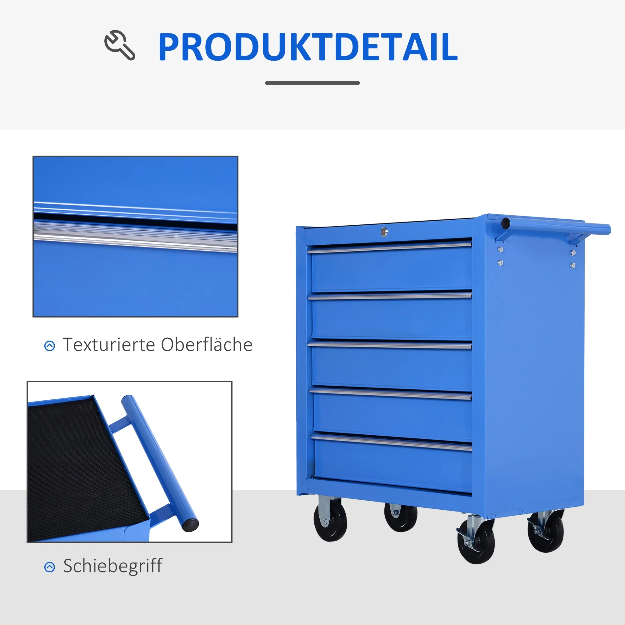 Workshop trolley 5 drawers, mobile tool trolley, red - Image 6