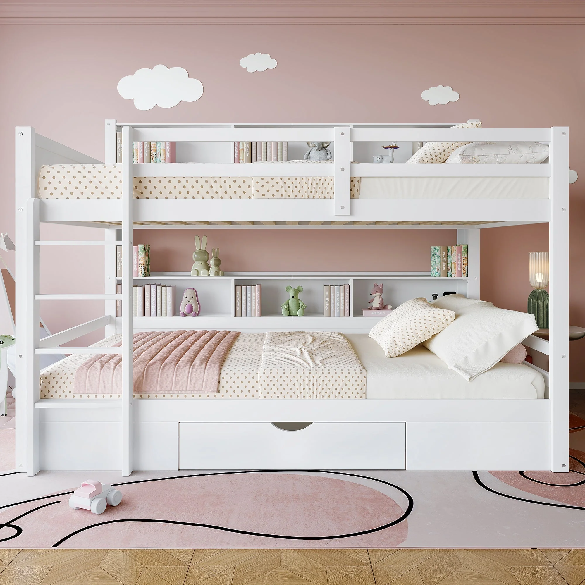 WX000708AAK Bunk Bed with Drawers and Storage Compartments, 90x200cm, White - Image 3