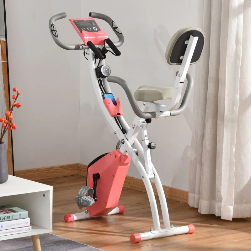 X-Bike 2-in-1 Exercise Bike Foldable 8-Level Magnetic Resistance LCD Monitor Tension Cables Pink