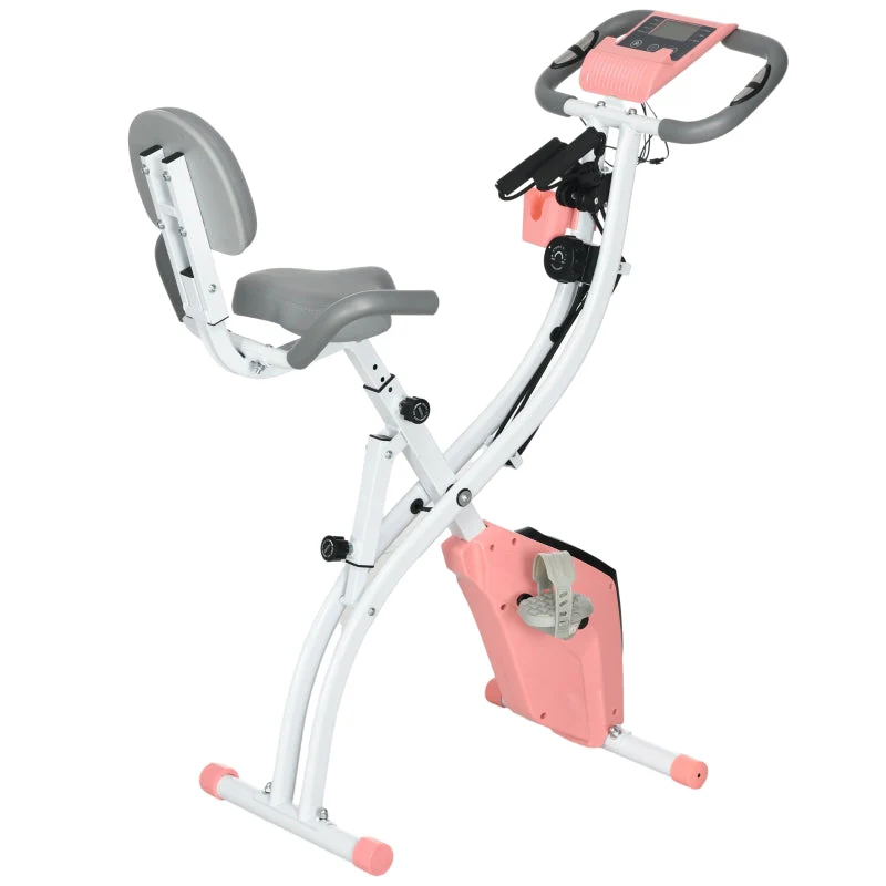 X-Bike 2-in-1 Exercise Bike Foldable 8-Level Magnetic Resistance LCD Monitor Tension Cables Pink - Image 2