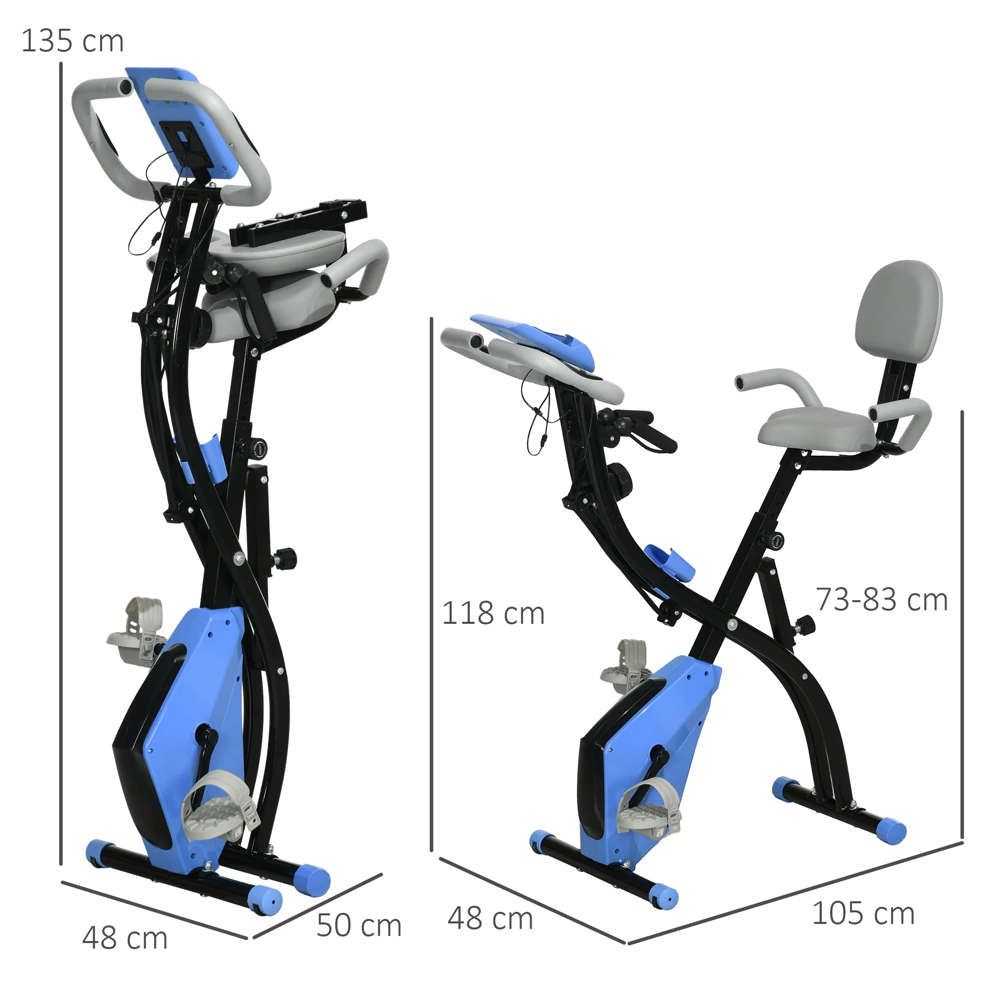 X-Bike 2-in-1 Foldable Exercise Bike, 8-Level Magnetic Resistance, Gray - Image 3