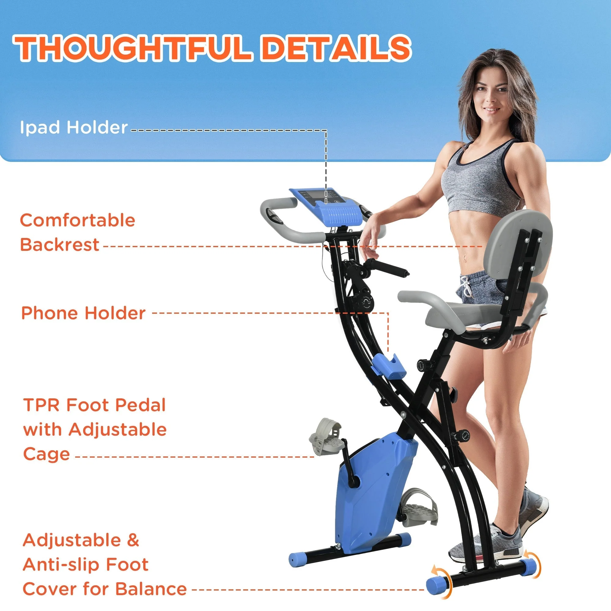 X-Bike 2-in-1 Foldable Exercise Bike, 8-Level Magnetic Resistance, Gray - Image 8