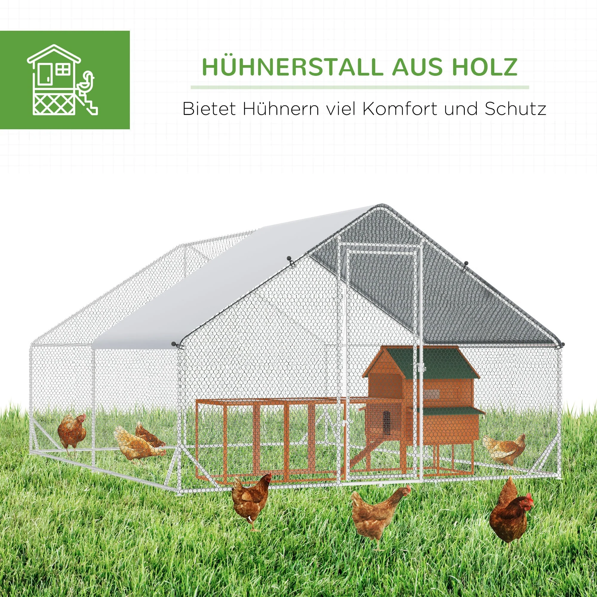 XXL Chicken Coop Run Shaded Roof Lock for 8-12 Poultry, Steel 3x4x2m - Image 5