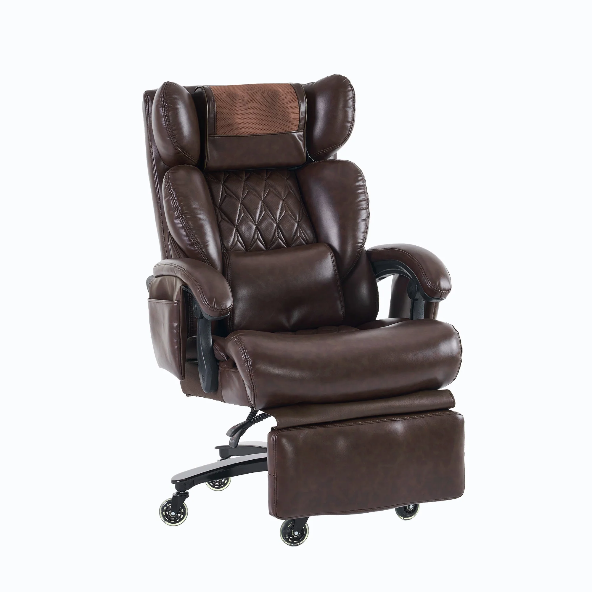 XXL Ergonomic Office Chair with Massage and Heating Function, Footrest and Adjustable Backrest, Brown PU Leather - Image 9